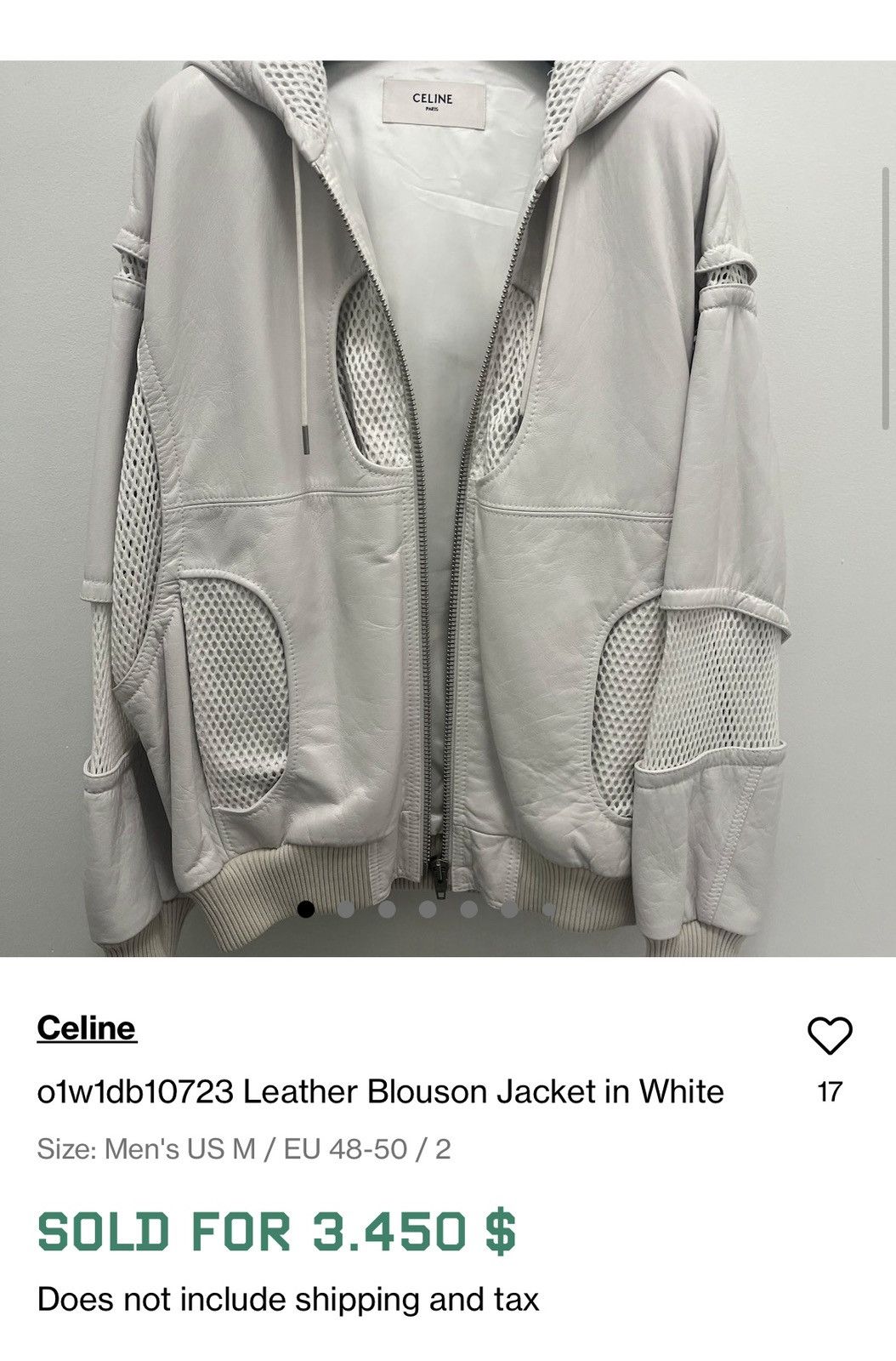 Celine × Hedi Slimane SS22 White Hooded Leather Bomber Mesh Panneling Size US S / EU 44-46 / 1 - 4 Thumbnail