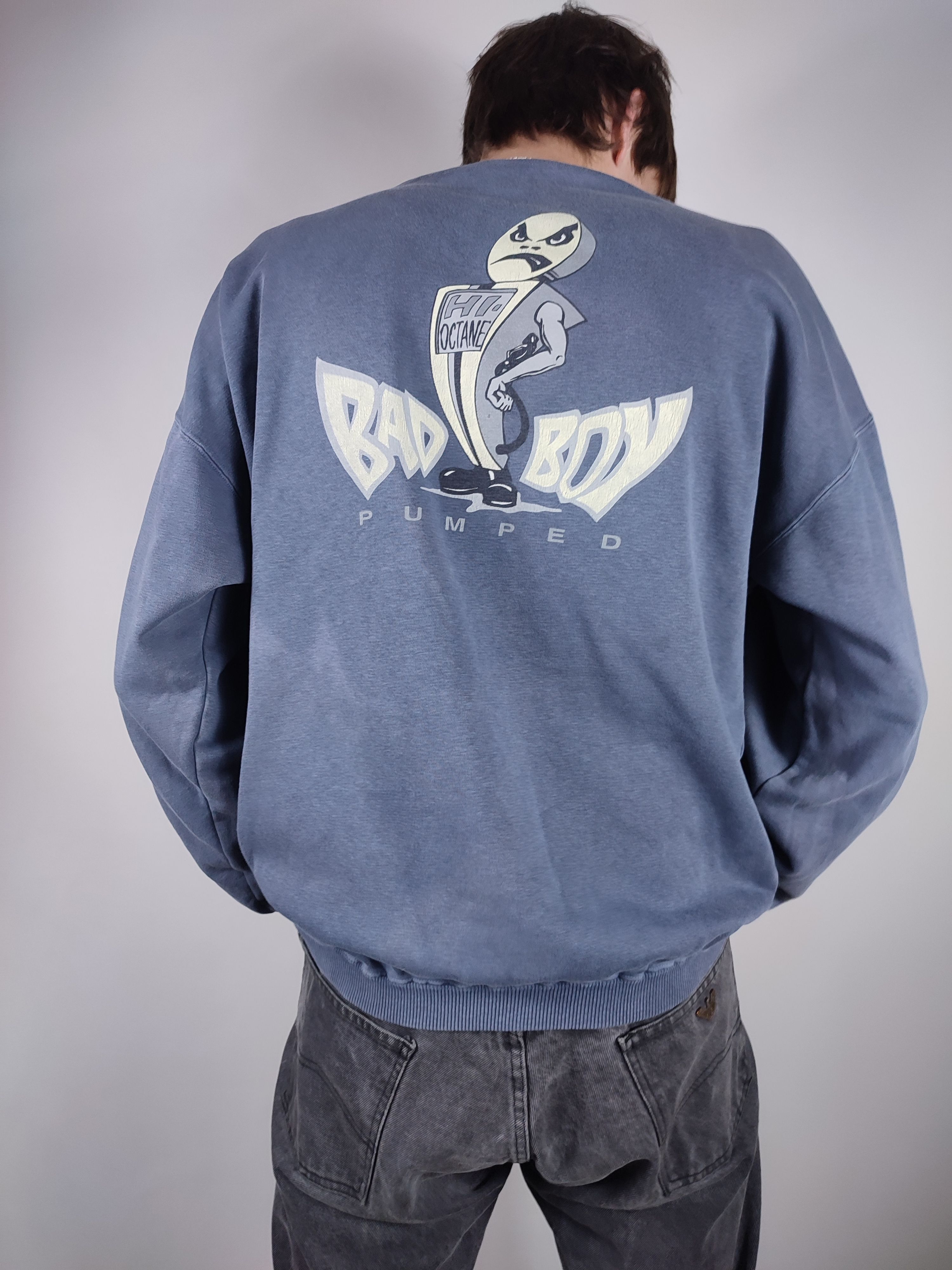 Pre-owned Made In Usa X Vintage Bad Boy Club Pumped "hi-octane" Sweatshirt In Blue Grey
