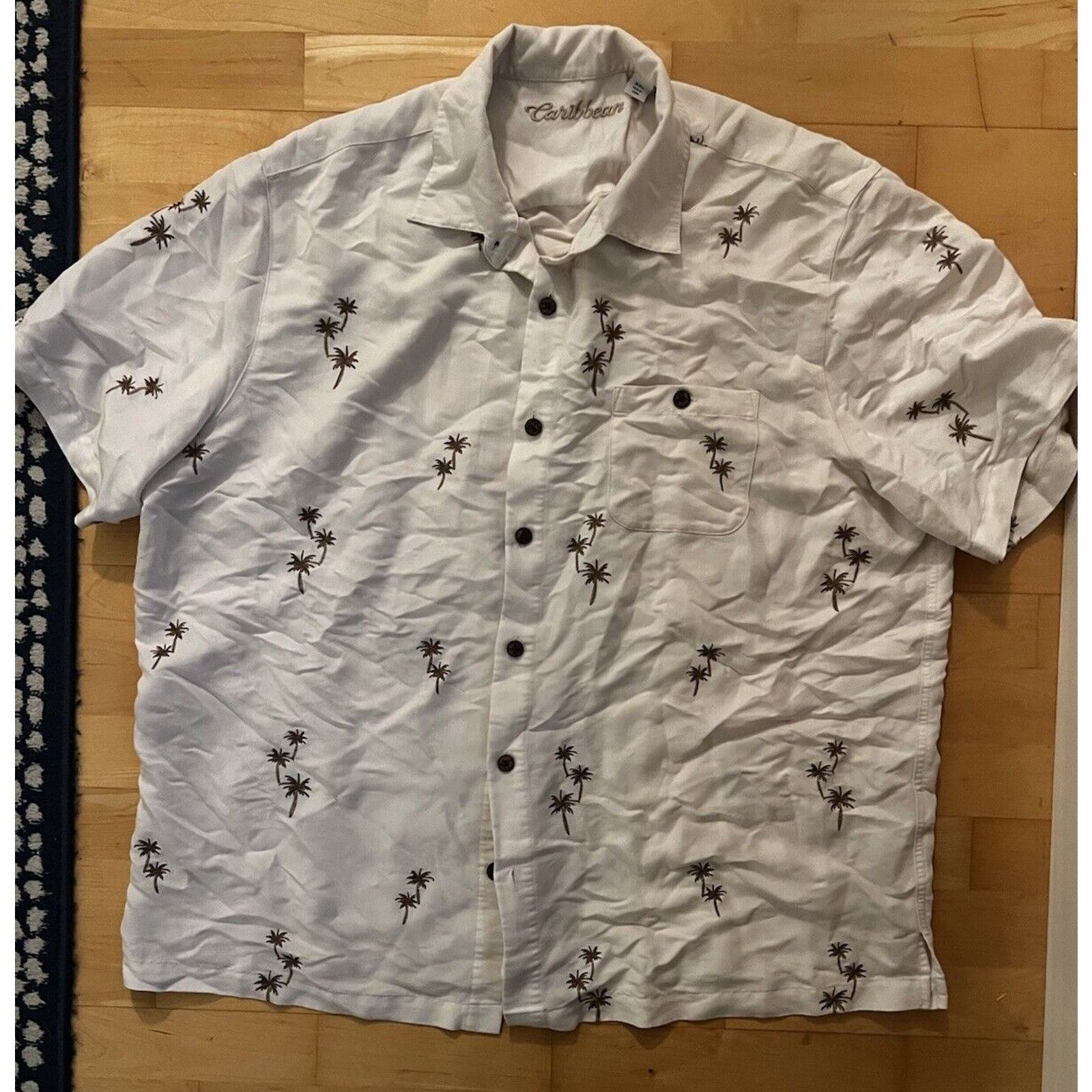 Vintage Caribbean Cream Gold Embroidered Palm Tree Short Sleeve Size US XXL / EU 58 / 5 - 2 Thumbnail