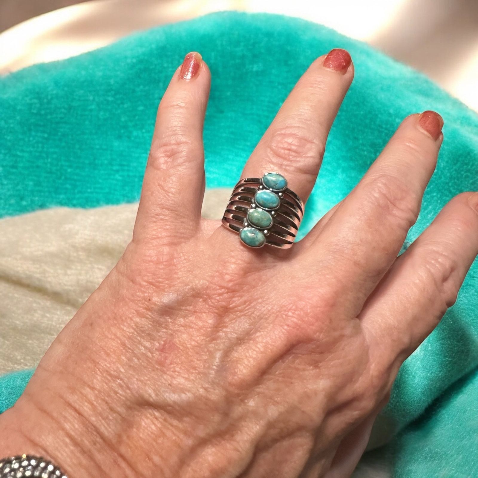 The Unbranded Brand Sterling Silver Genuine Turquoise Ring Size ONE SIZE - 3 Thumbnail