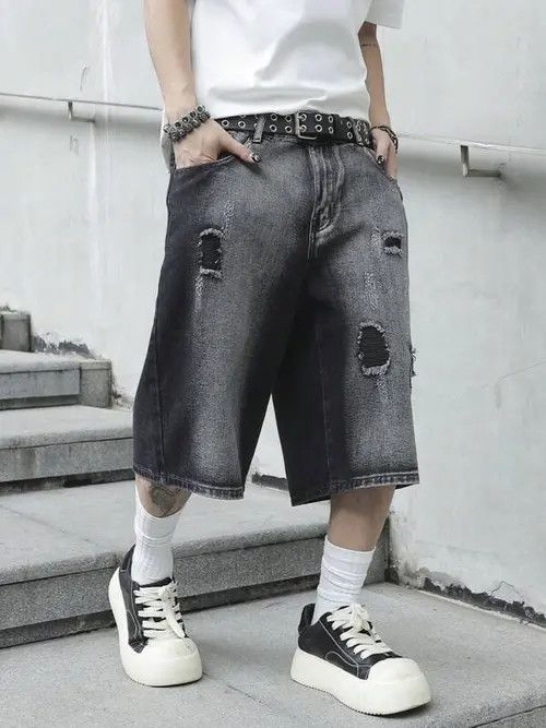 Japanese Brand WASHED distressed jorts GOTHIC punk Y2K Size US 34 / EU 50 - 3 Thumbnail