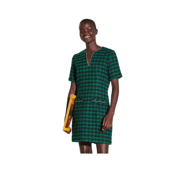 Sandro Sandro Green Check Short Sleeve Dress 0079 Size XXS / US 00 / IT 34 - 1 Thumbnail