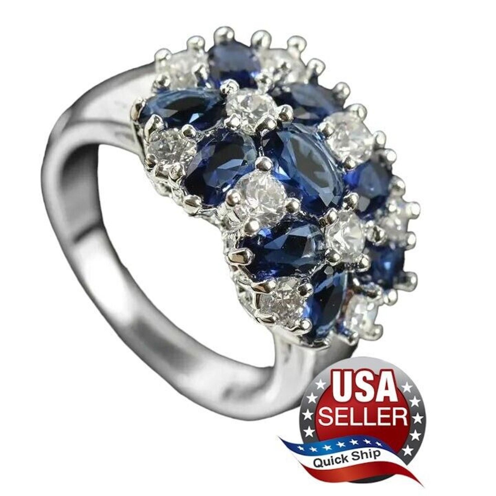 Other 925 Sterling Silver Women’s Ring•Sapphire & White Topaz•6.25 Size ONE SIZE - 1 Thumbnail