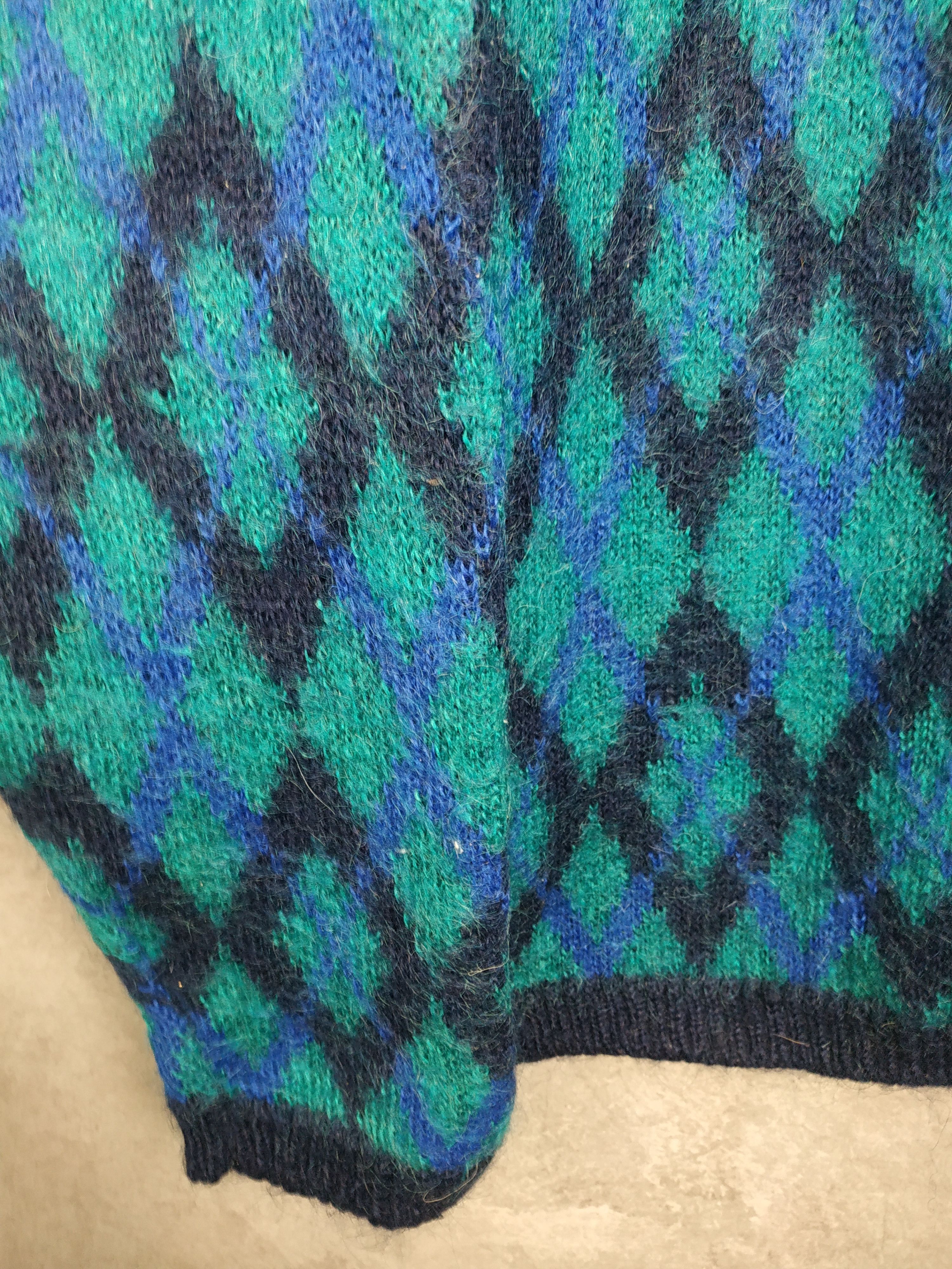 Dale Of Norway Edinburgh Vintage 80s Blue Mohair Argyle Cardigan Size L / US 10 / IT 46 - 14 Thumbnail