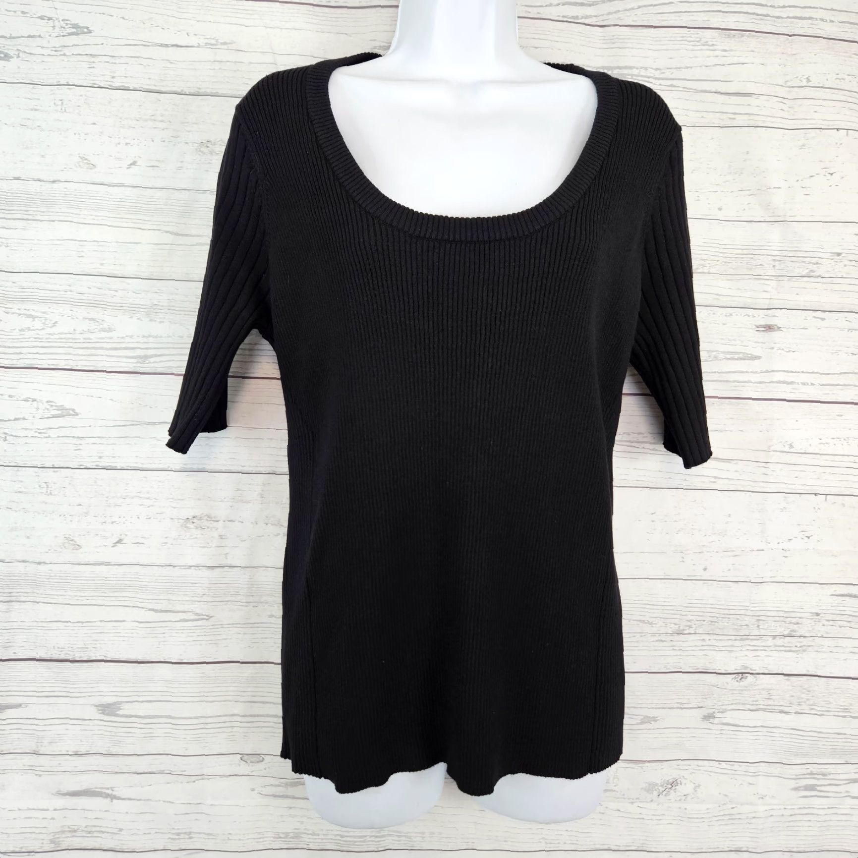 Vintage Universal Standard Womens Sweater Size M Solid Black Scoop Neck Pullover Knit 18-20 Plus Womens Size M / US 6-8 / IT 42-44 - 2 Thumbnail