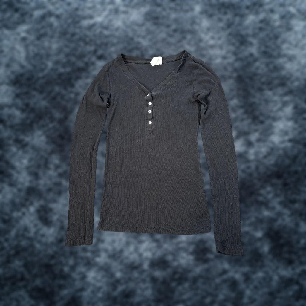 H&M H&M Henley Womens XS Black Thermal Grunge Top Blouse Size XS / US 0-2 / IT 36-38 - 1 Thumbnail