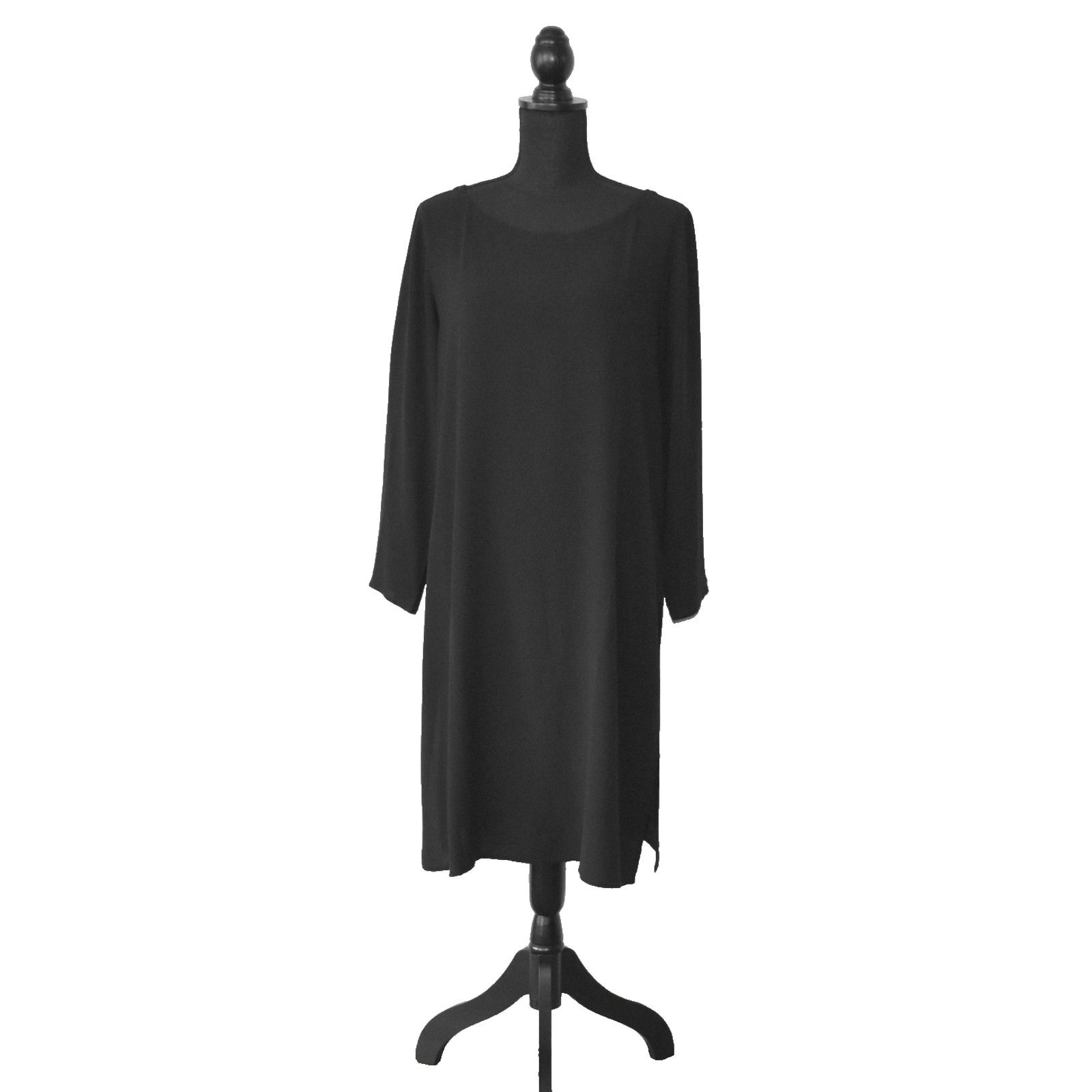 Eileen Fisher EILEEN FISHER Black Stretch Long Sleeve Petite Dress Size PL Size L / US 10 / IT 46 - 1 Thumbnail