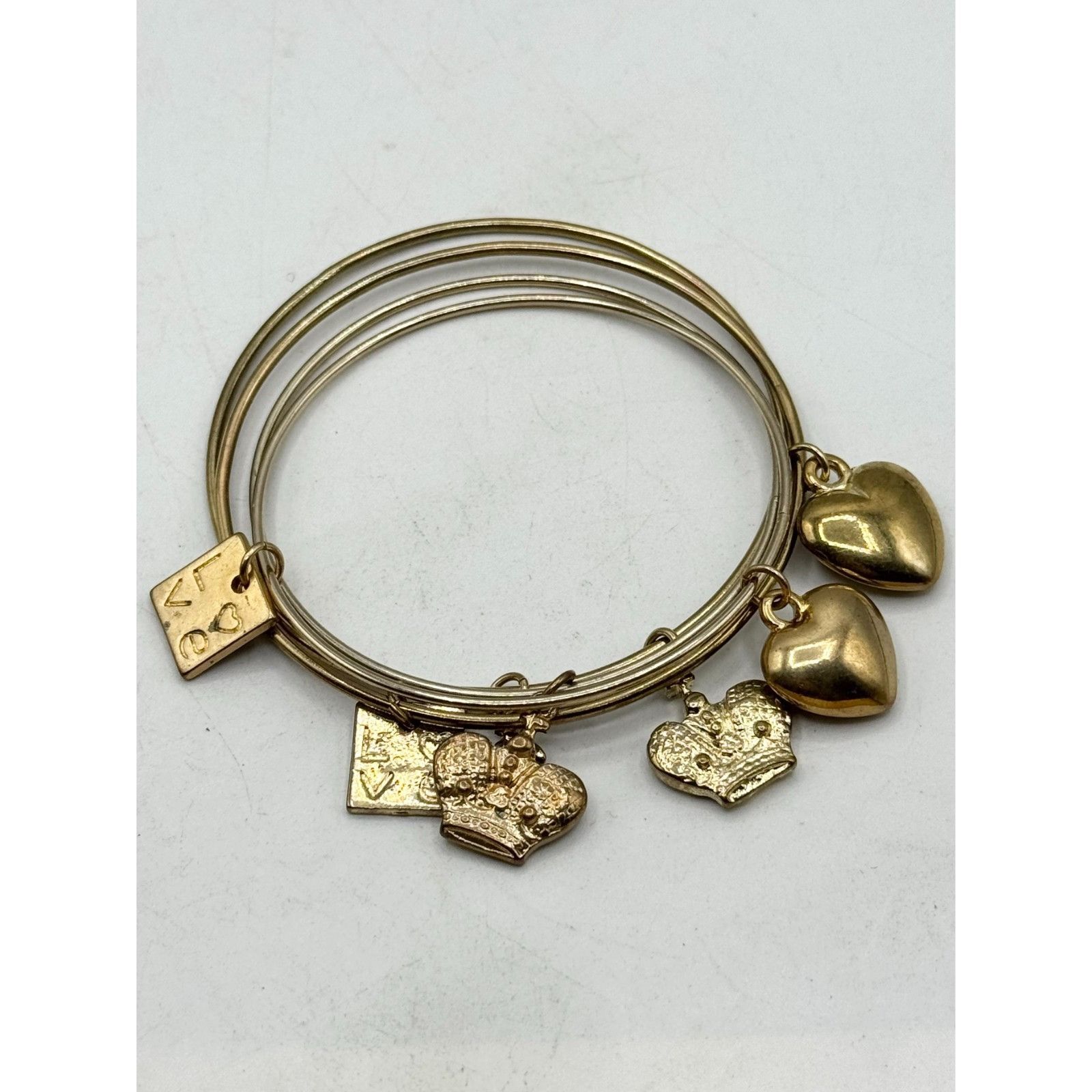 Other Gold puffy heart love crown charm bangle bracelet set of 4 Size ONE SIZE - 2 Thumbnail