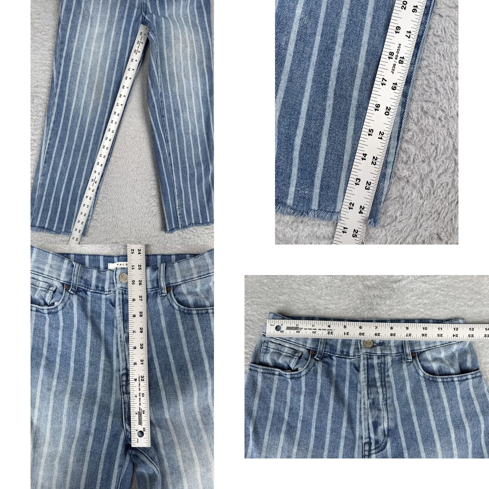 Pacsun PacSun Womens 29 Straight Jeans Blue Medium Wash High Rise Crop Striped 5-Pocket Denim Cotton N/A Size 29" - 8 Thumbnail