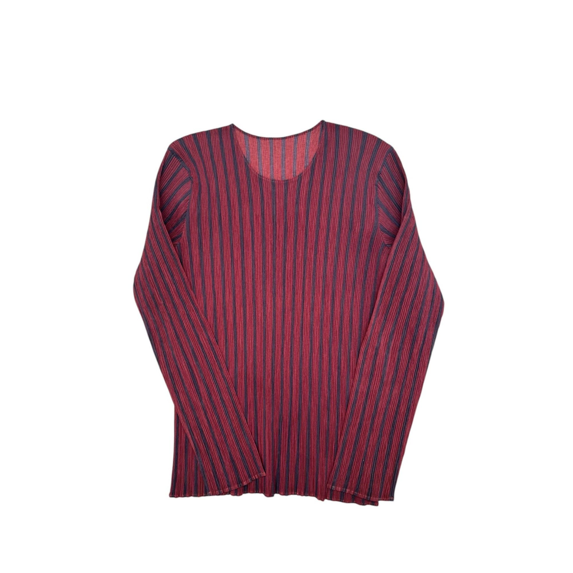 Issey Miyake Burgundy Striped Pleats Please Top Size M / US 6-8 / IT 42-44 - 1 Thumbnail