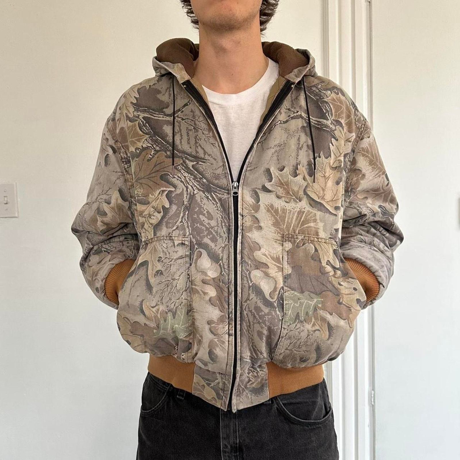Vintage Vintage 90s Faded Camo Cotton Zip Up Hooded Work Jacket Size US M / EU 48-50 / 2 - 7 Thumbnail