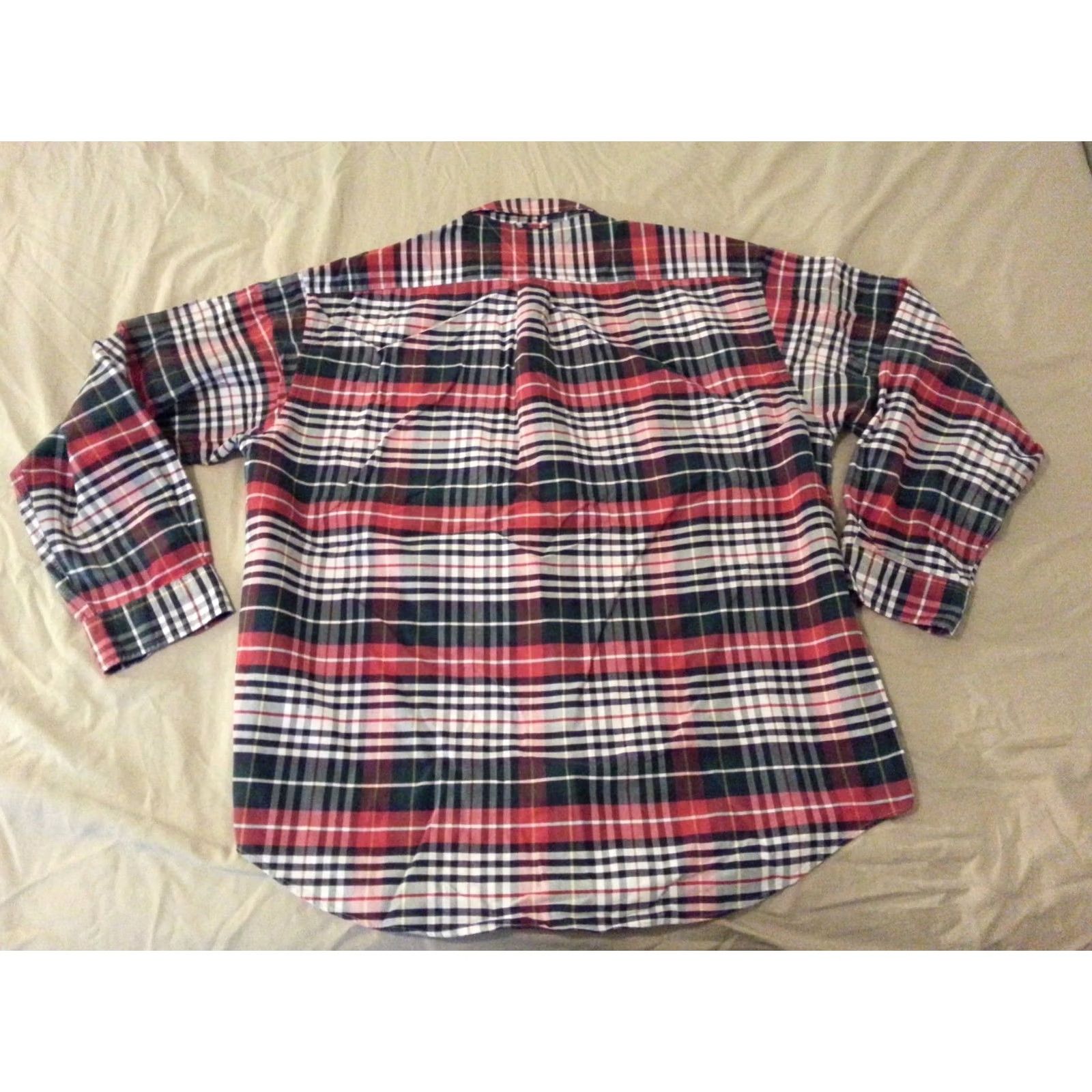 Tommy Hilfiger Tommy Hilfiger Shirt Mens XL Green Plaid Dress Red Cotton Long Button Size 46R - 2 Thumbnail
