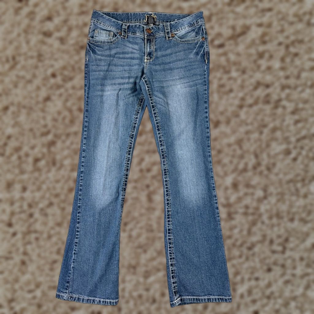 Vintage Jade Women's Flared Jeans Pants 30x30 Blue Denim Low Rise Stretch Casual Vintage 2000s Womens Size 34" / US 12 / IT 48 - 1 Thumbnail