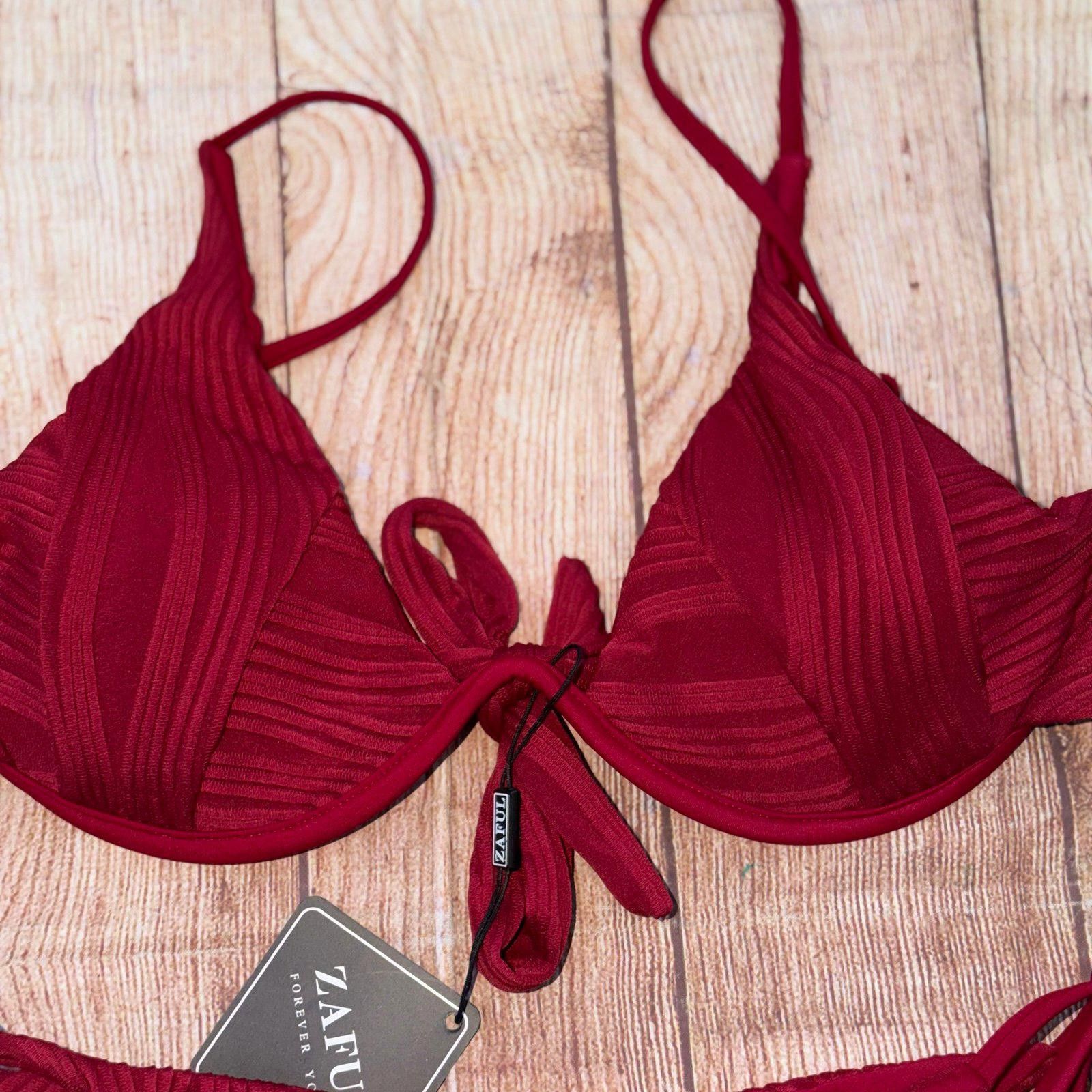 Other Zaful Red Textured Bikini Set NWT Size ONE SIZE - 2 Thumbnail
