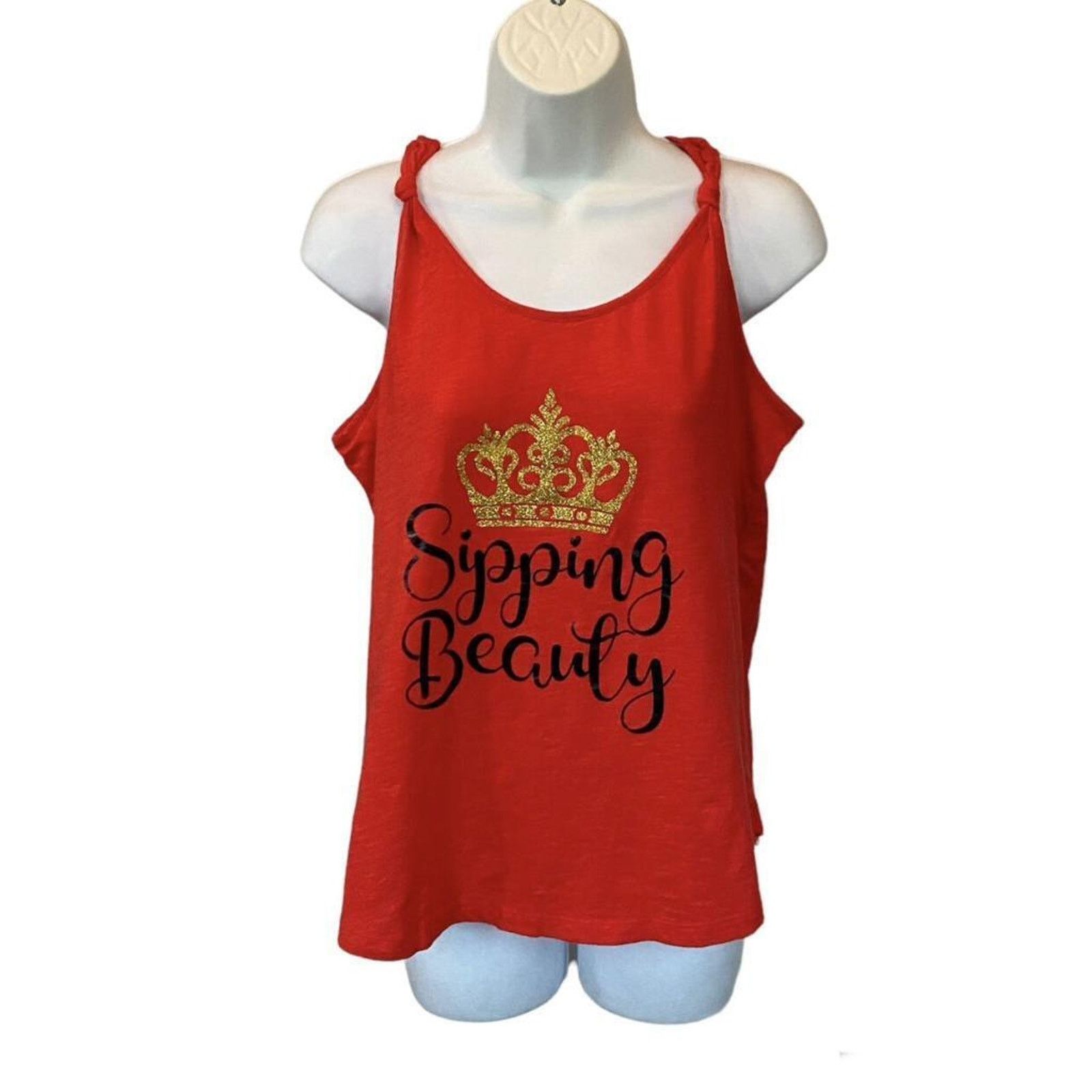 Handmade Sipping Beauty Gold Glitter Sparkle Crown Tank Top Disney Size S / US 4 / IT 40 - 3 Thumbnail