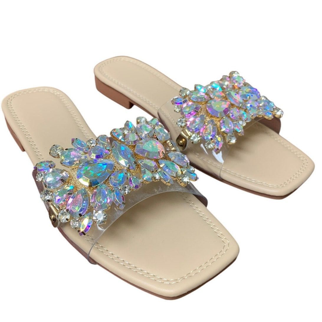 Other New Verdusa Size 8 Rhinestone Clear Strap Flat Sandals Size US 8 / IT 38 - 1 Thumbnail