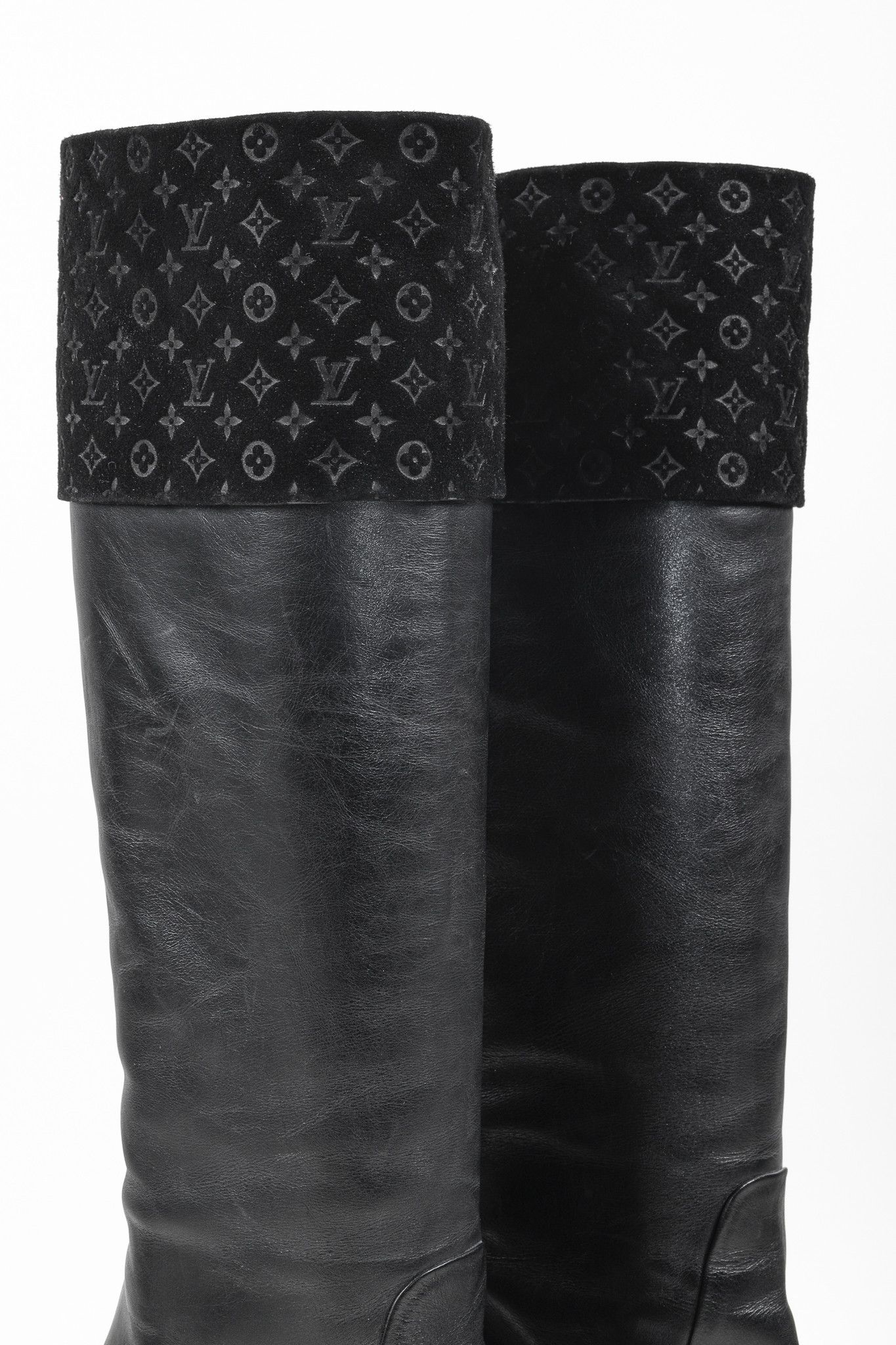 Louis Vuitton Louis Vuitton LV Monogram Tall Black Leather Platform Boots Size US 6 / IT 36 - 7 Thumbnail