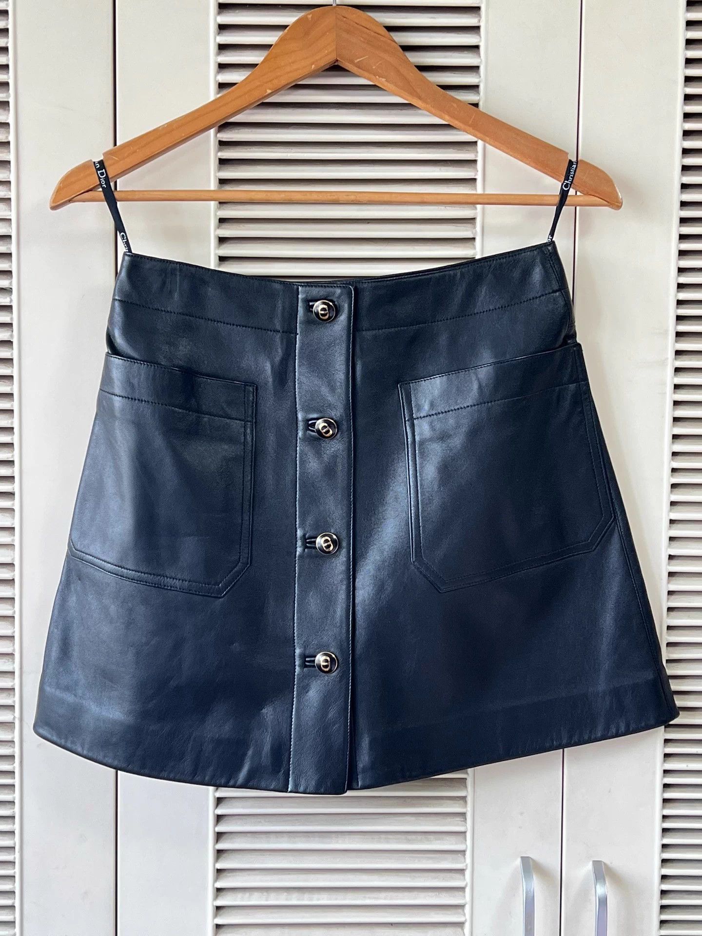 Dior Dior Black A-line Lambskin Mini Skirt 36 Size 26" / US 2 / IT 38 - 1 Thumbnail