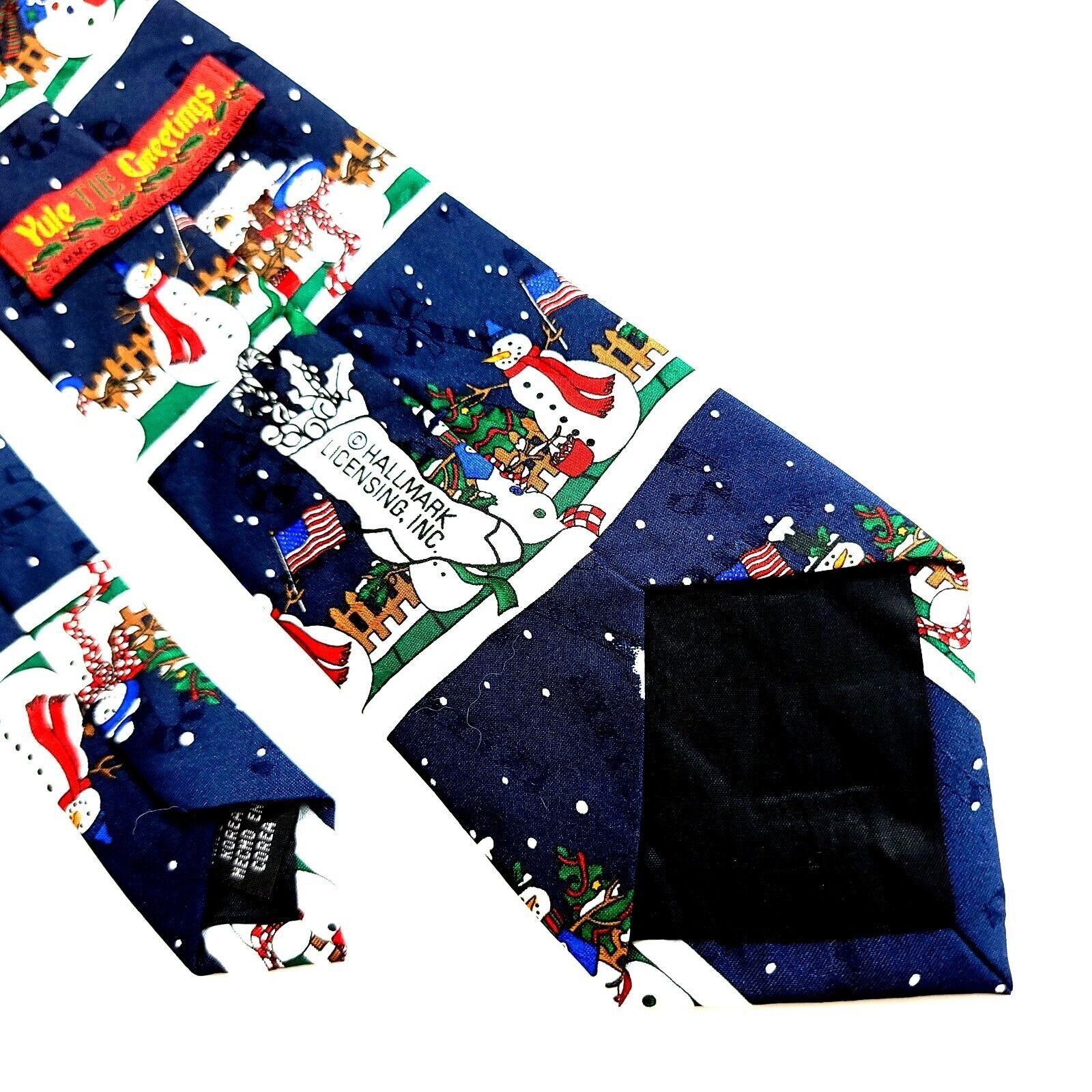 Designer Hallmark Yule Tie Greetings Christmas Snowman Blue Polyester Size ONE SIZE - 6 Thumbnail