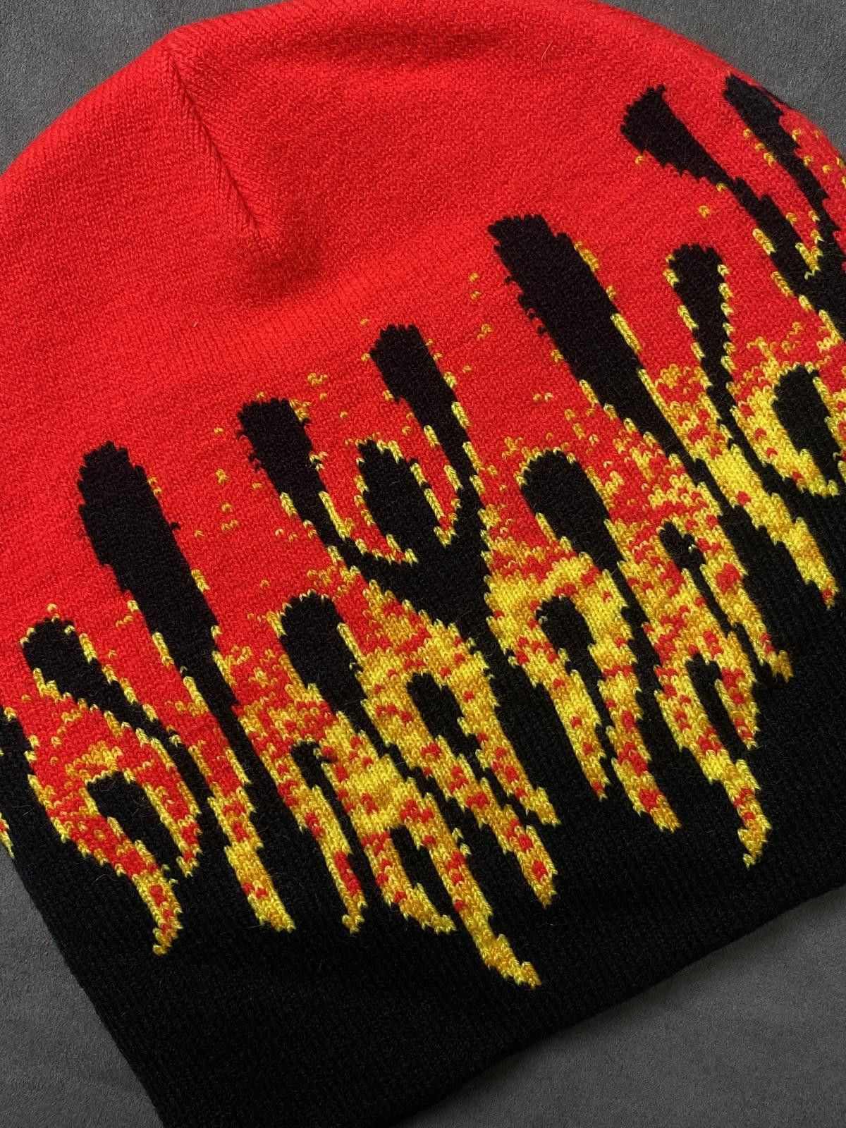 Japanese Brand Deadstock Flame Graphic No Cuff Knit Beanie Black Hat OS Size ONE SIZE - 6 Thumbnail