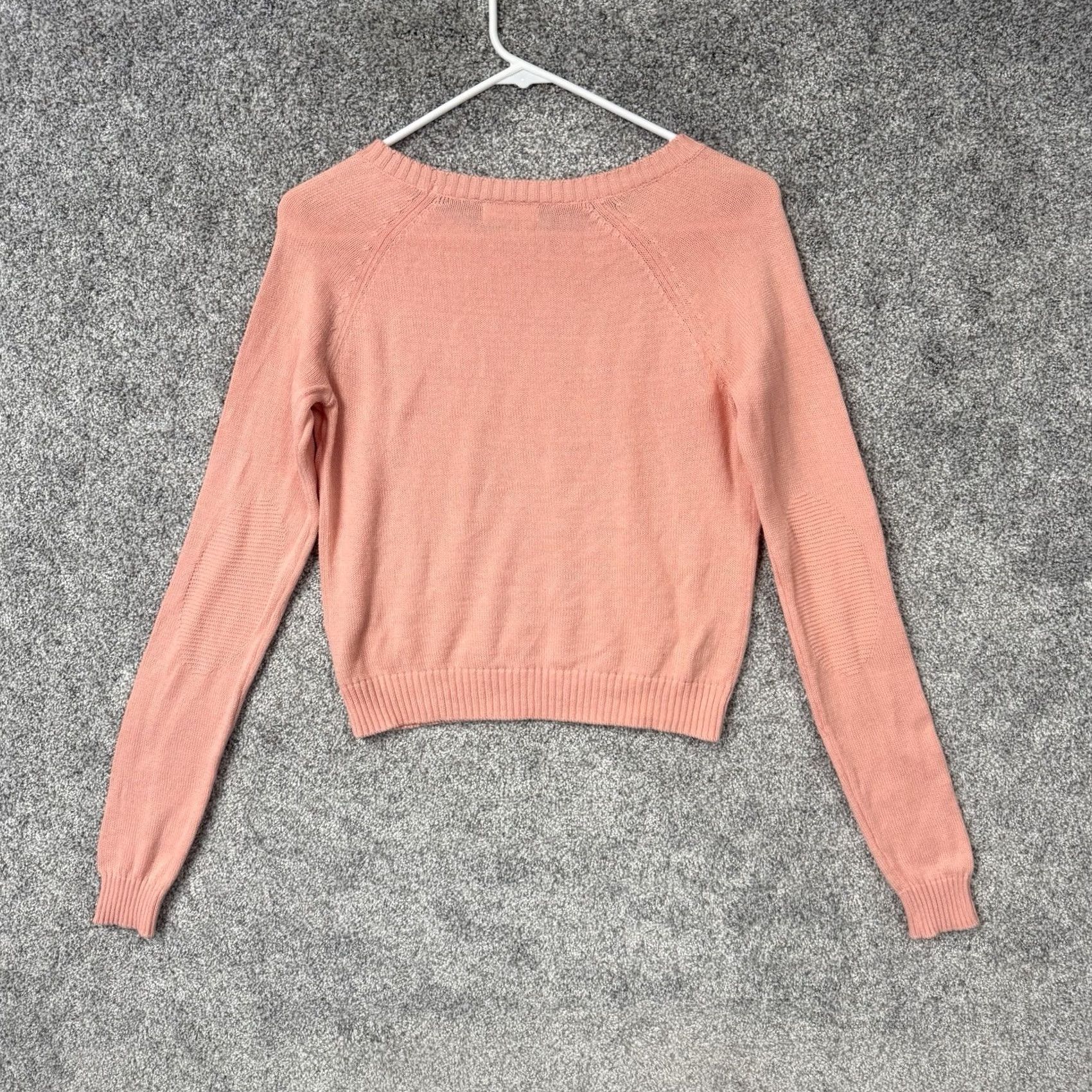 Vintage Abound Pastel Peach Cropped Sweater S Women's Pullover Round Neck Raglan Sleeve Lightweight Spring Cotton Knit Casual Modern Preppy Outdoor School Size S / US 4 / IT 40 - 6 Thumbnail