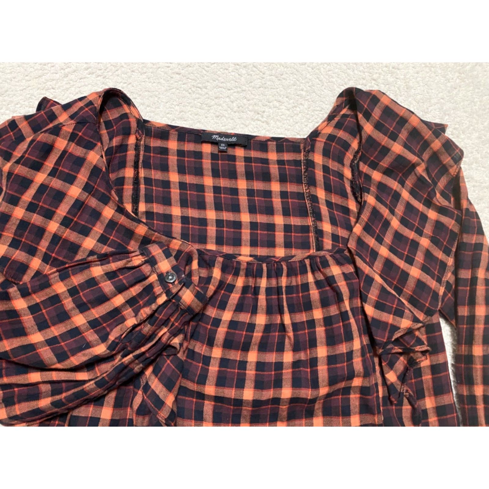 Madewell Madewell Shirt XS Womens Multicolor Plaid Square Neck Long Sleeve 100% Cotton Size XS / US 0-2 / IT 36-38 - 2 Thumbnail