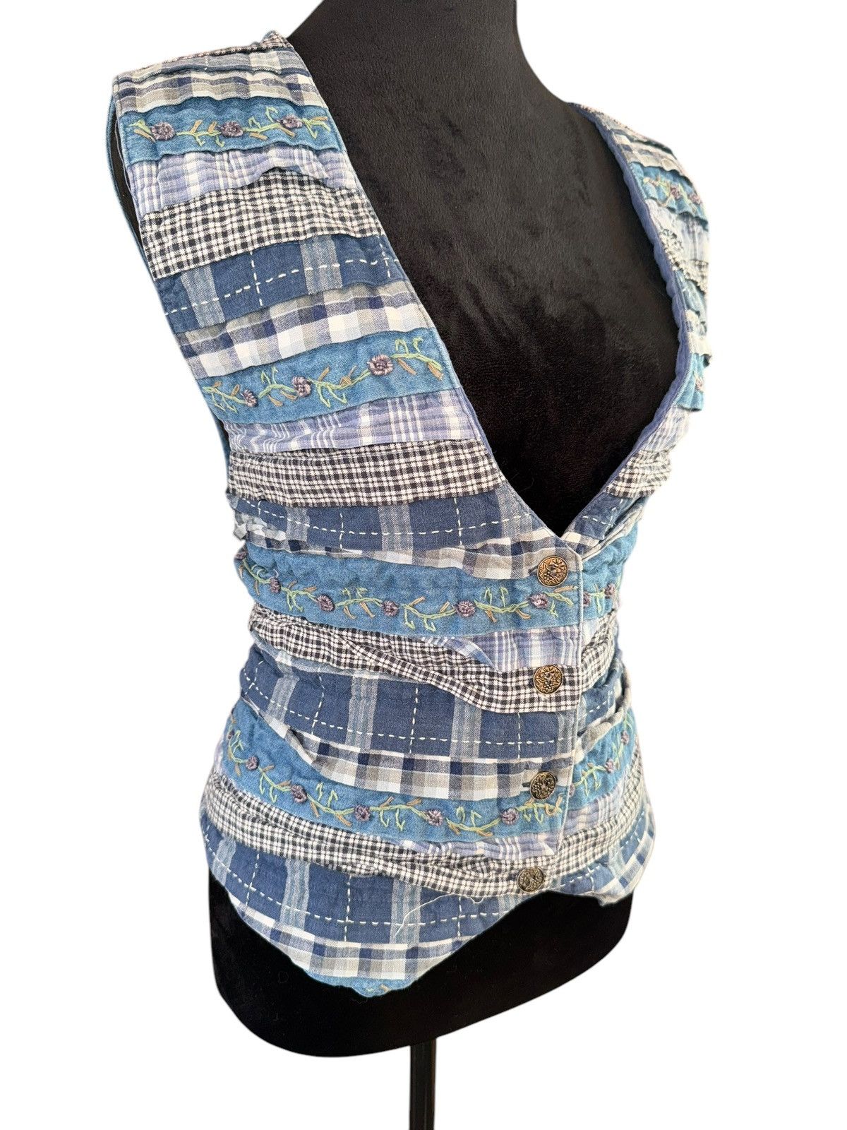 Vintage Vintage 90s Bedford Fair patchwork vest metal button denim Size XXL / US 16-18 / IT 52-54 - 2 Thumbnail
