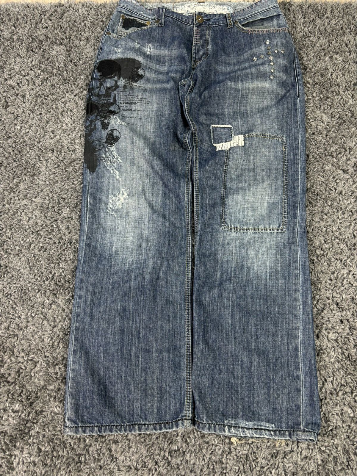 Japanese Brand 00s Japanese Faded Distressed Wideleg Baggy Denim Pants Y2K Size US 34 / EU 50 - 4 Thumbnail
