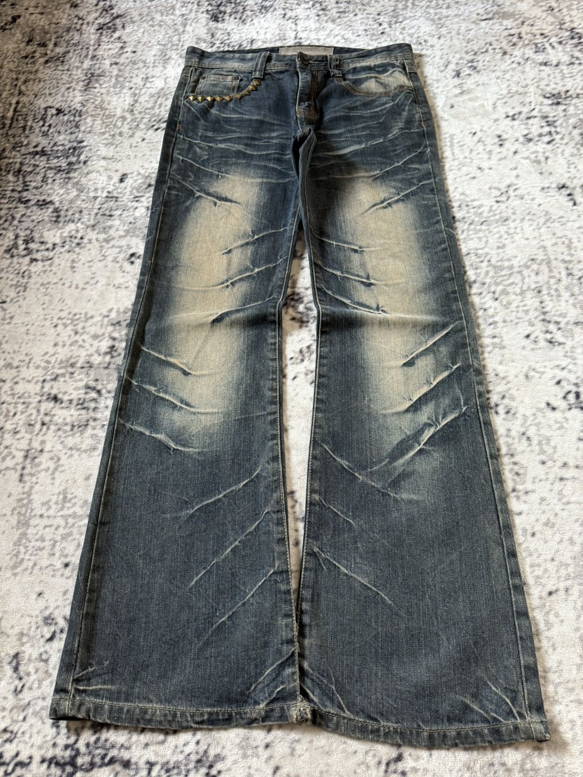 Japanese Brand Tokyo Underground Studded Mud Wash Flared Jeans Size US 30 / EU 46 - 1 Thumbnail