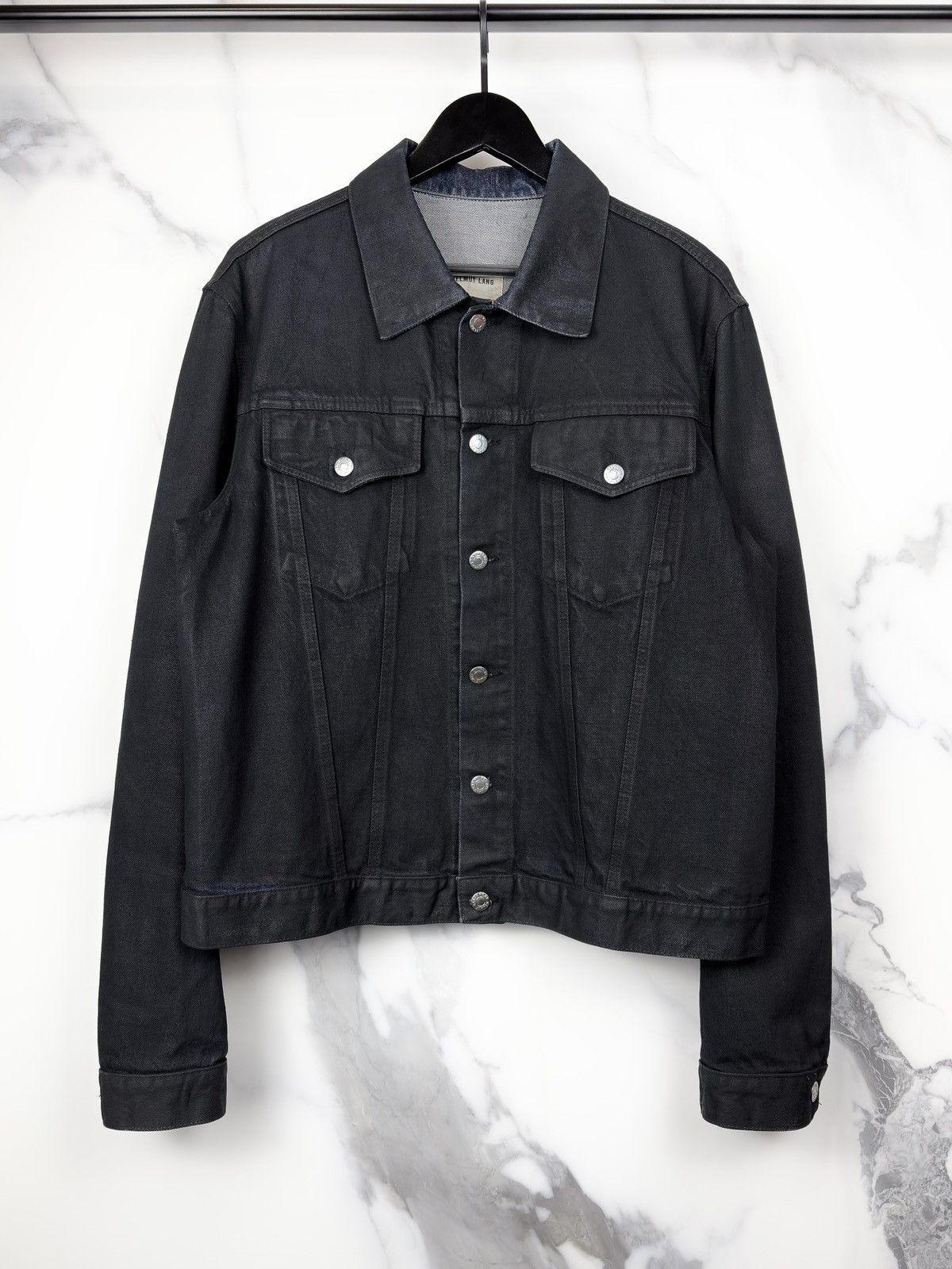 Helmut Lang Helmut Lang 1999 coated black denim jacket | Grailed