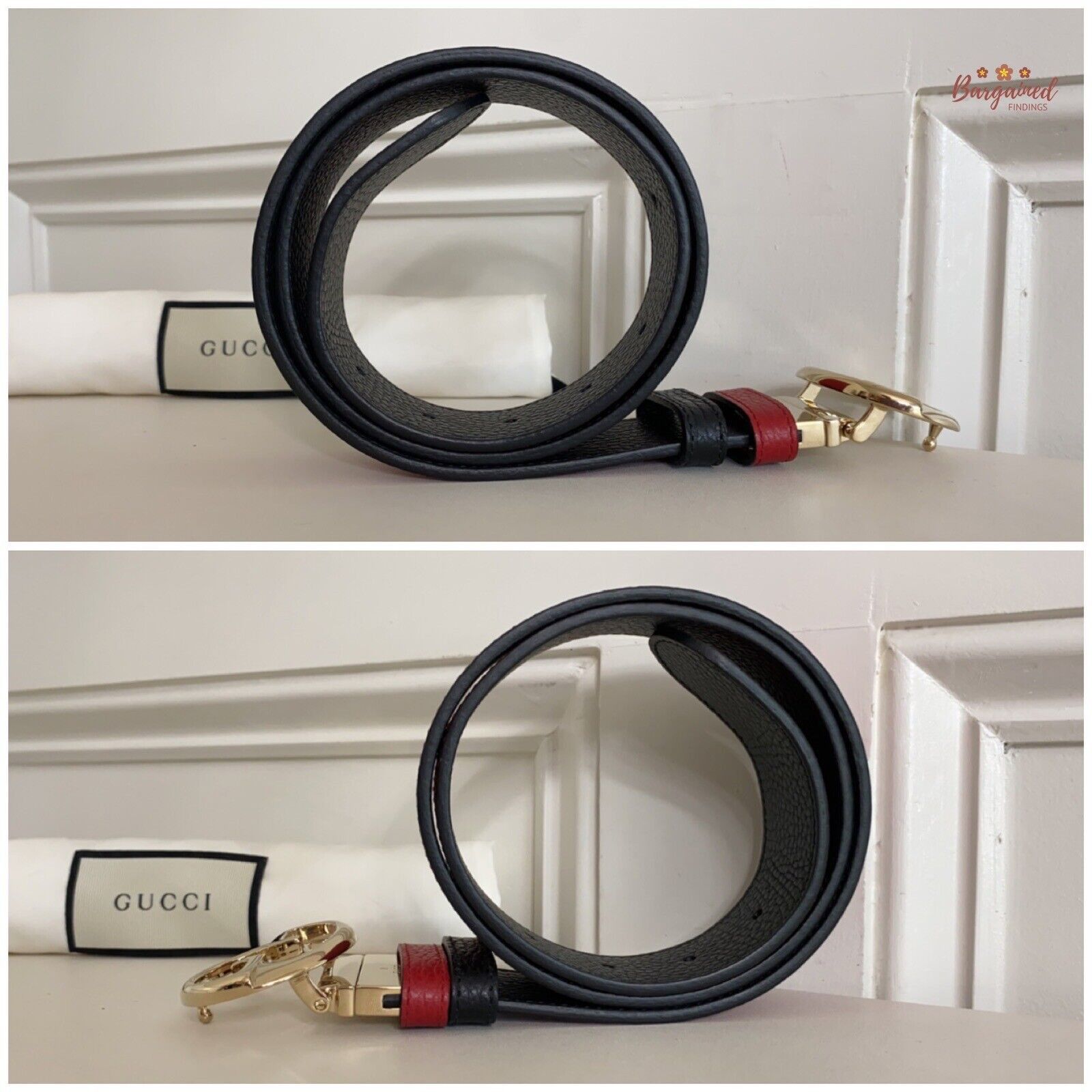 Gucci Gucci Black/Red Pebbled Calfskin 1973 Reversible Buckle Belt Size ONE SIZE - 5 Thumbnail