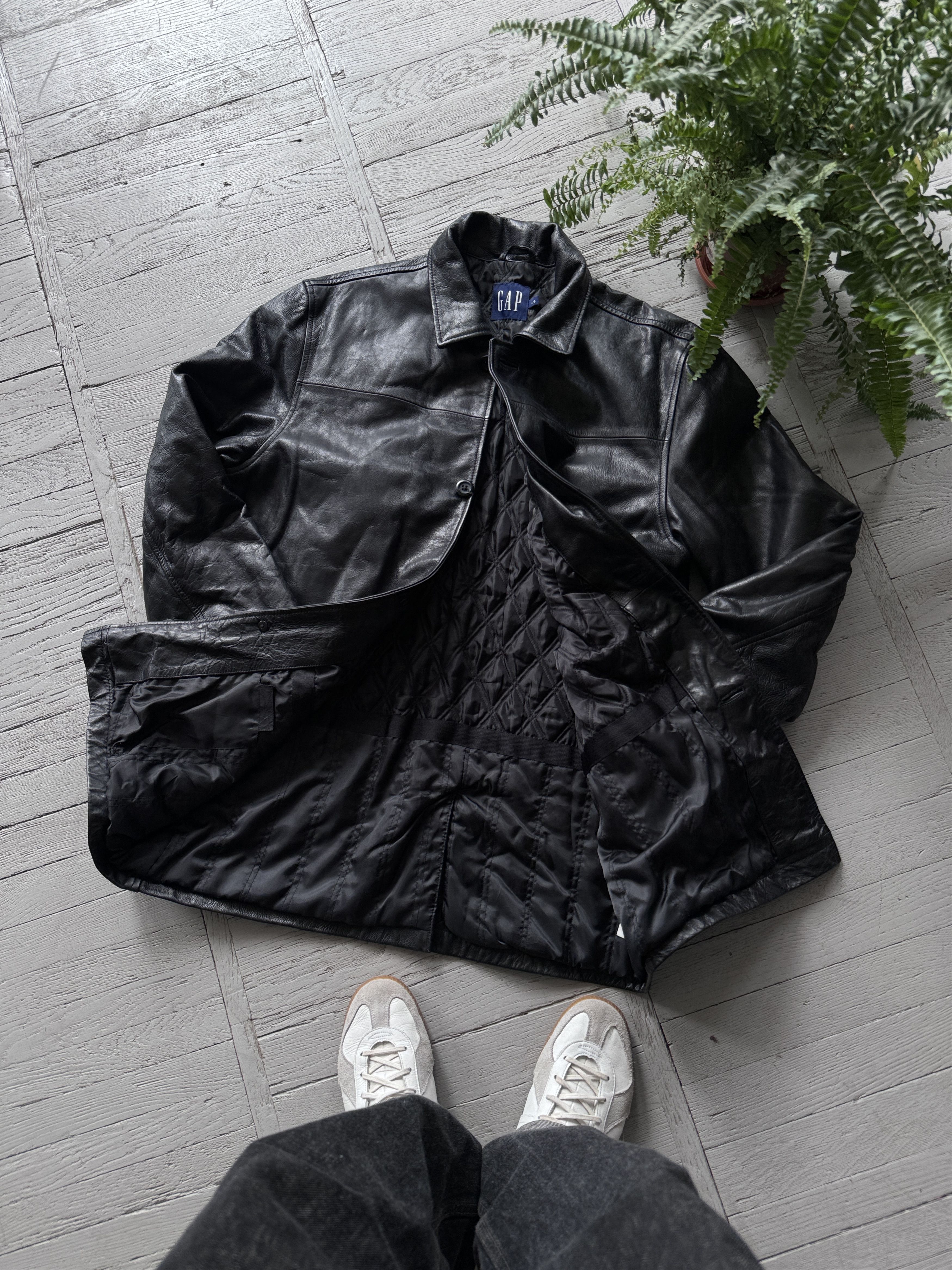 image of 00S Gap Black Leather Coat, Men's (Size Large)