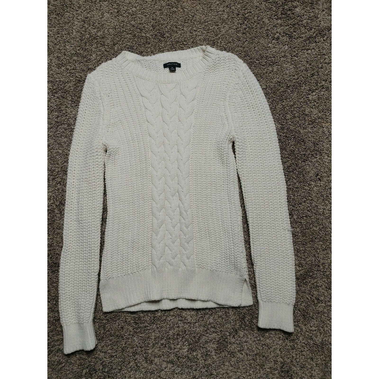 Nautica Nautica Medium Cable Knit Sweater Cream White Long Sleeve Size M / US 6-8 / IT 42-44 - 1 Thumbnail