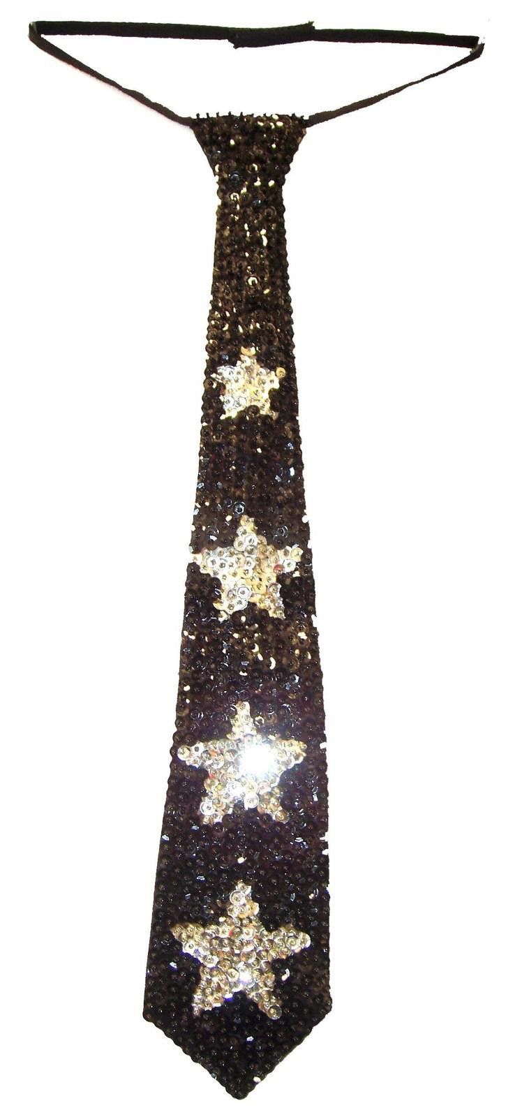 Designer Sequin Neck Tie Black w/Silver Stars Adult Unisex Size ONE SIZE - 1 Preview