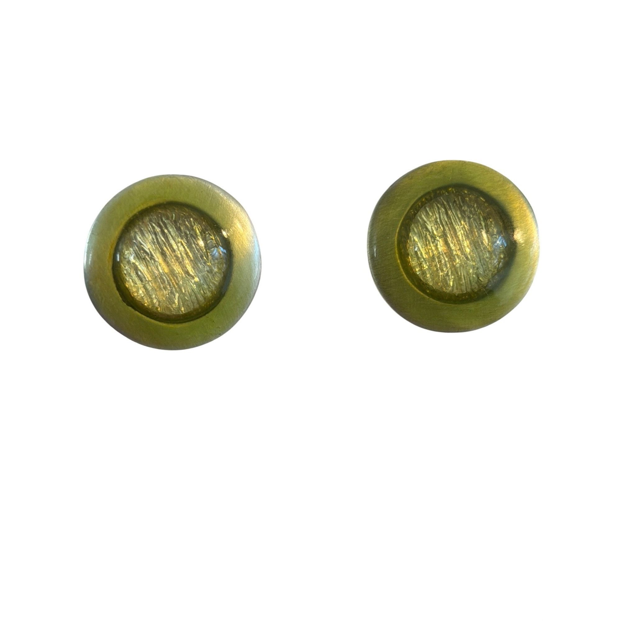 Other Vintage Green Glass Silver Tone Stud Earrings Domed 9/10" Es Size ONE SIZE - 1 Thumbnail