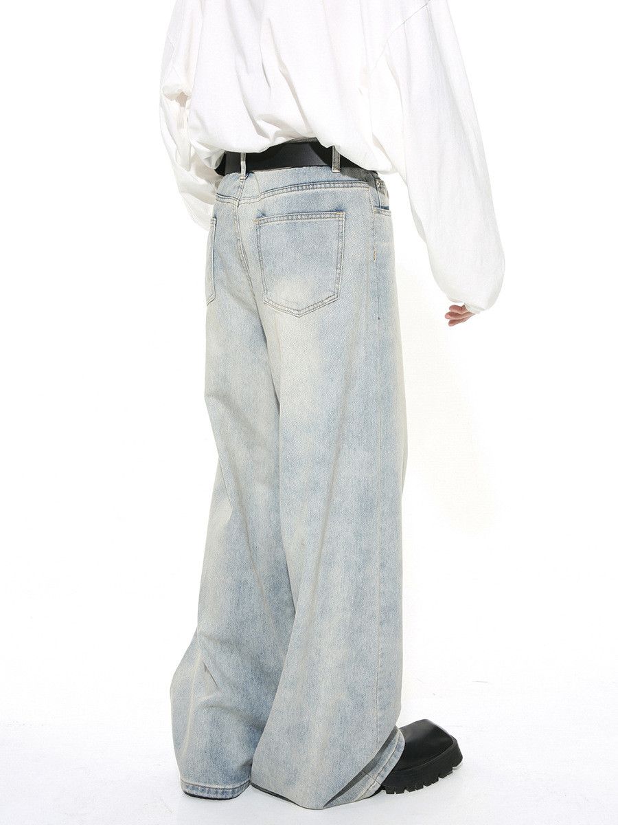Japanese Brand Men's light blue washed straight-leg distressed jeans Size US 32 / EU 48 - 4 Thumbnail