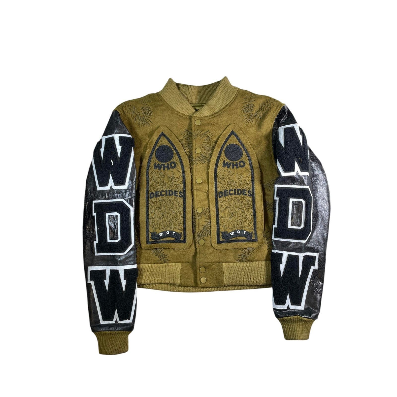 Who Decides War Who Decides War Patchwork Olive Varsity Jacket Size US M / EU 48-50 / 2 - 1 Thumbnail