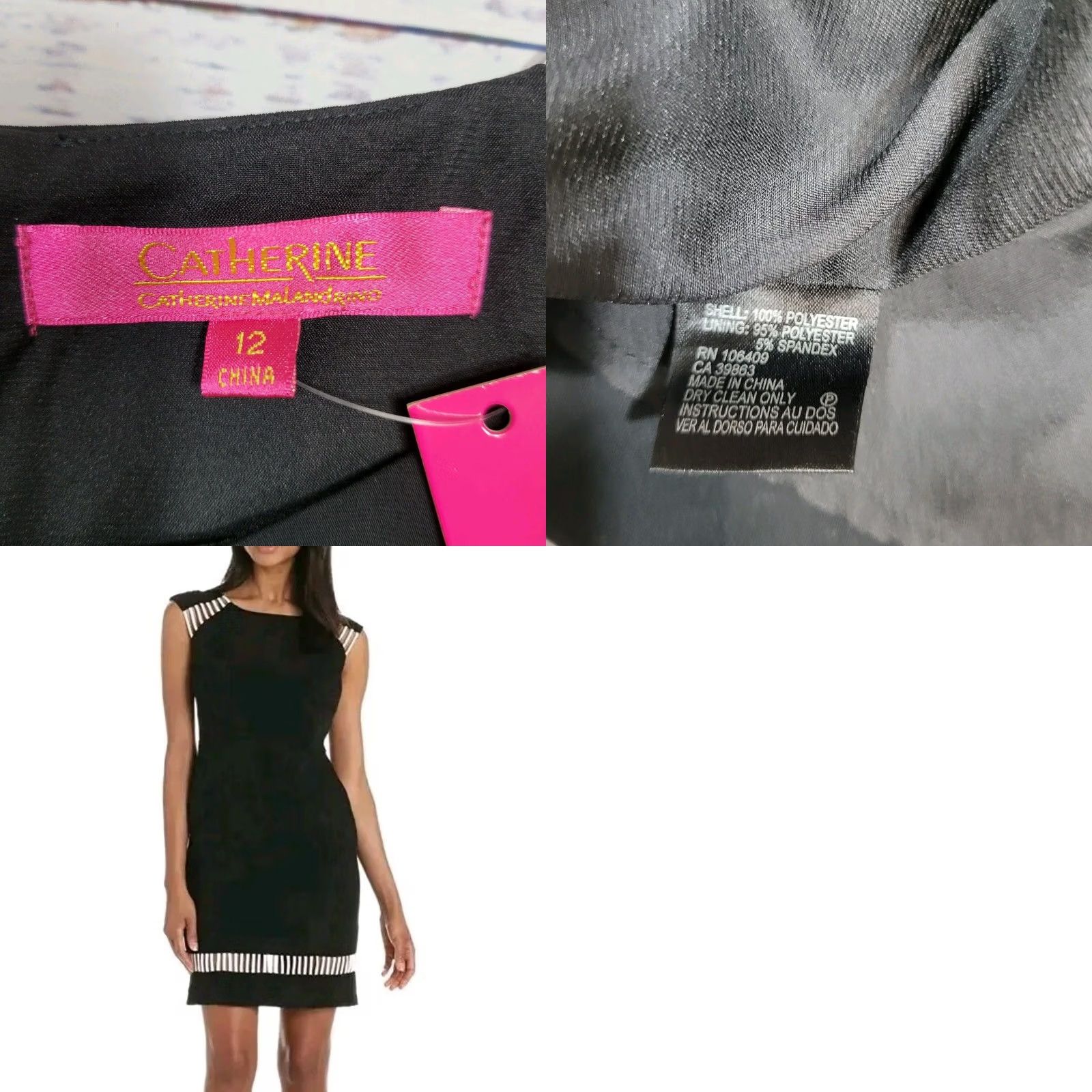 Vintage Catherine Malandrino Olivia Contrast Office Dinner Sheath Pencil Dress Black 12 Size XL / US 12-14 / IT 48-50 - 8 Thumbnail