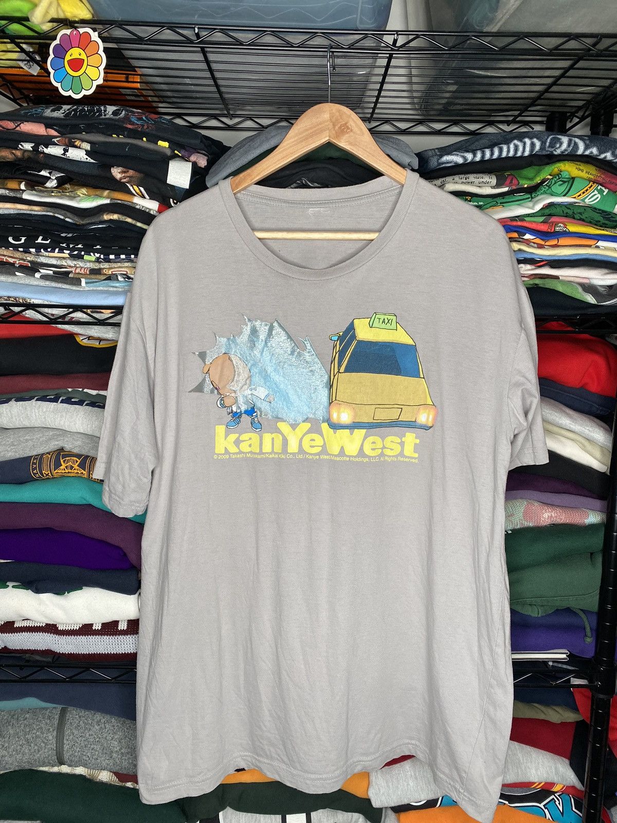 image of 2009 Kanye West Graduation Takashi Murakami Bear Taxi Tee in Grey, Men's (Size XL)