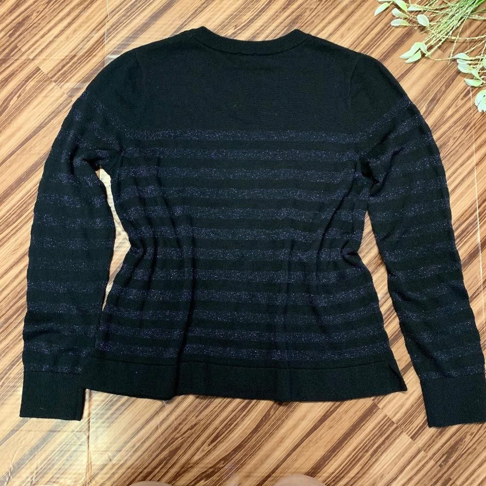 Designer Anne Klein Black & Sheer Purple Shimmer Sweater, L Size L / US 10 / IT 46 - 4 Thumbnail
