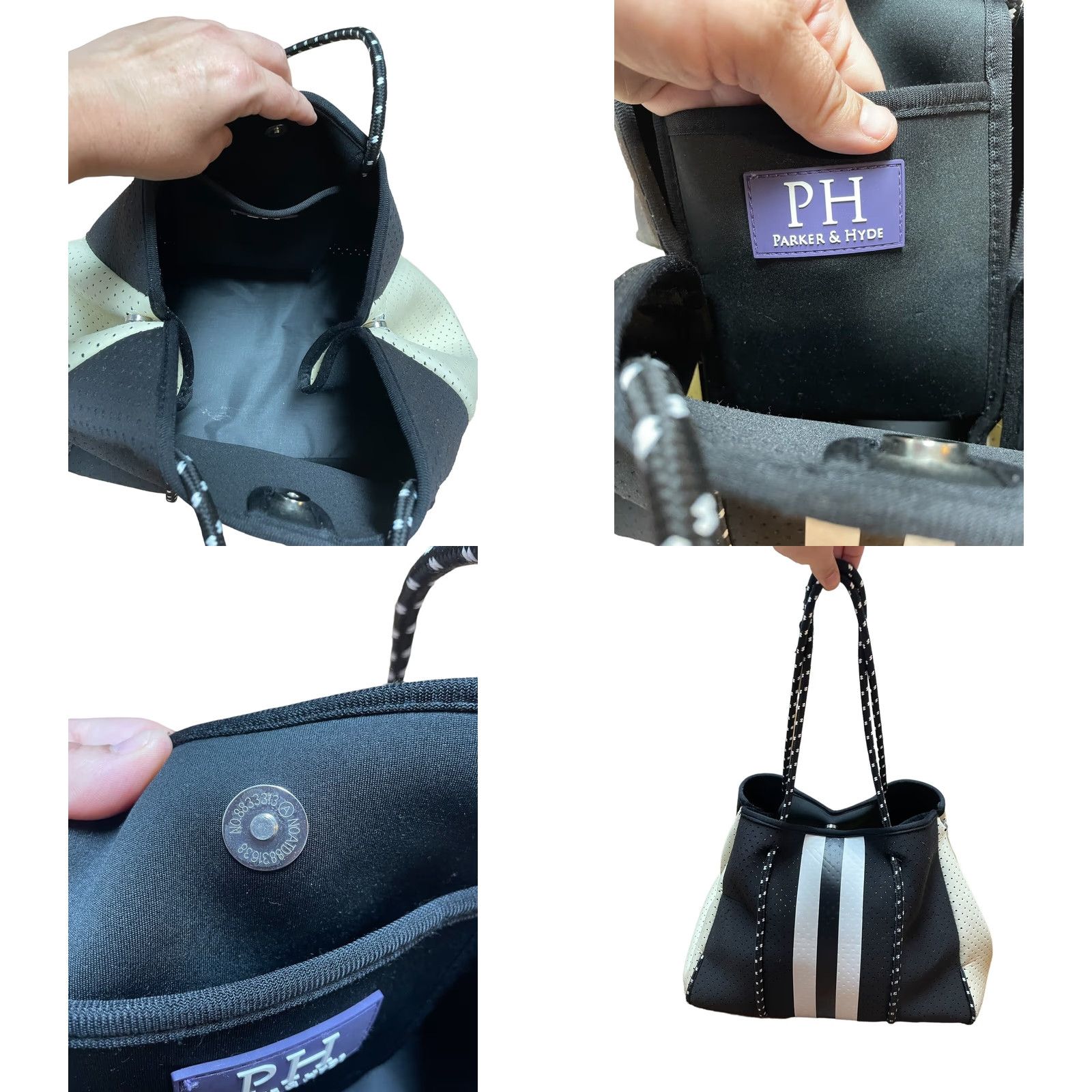 Parker Parker & Hyde Neoprene Tote Bag Black/White Women's Purse Shoulder/Handbag's Tote Bag 90s Womens Size ONE SIZE - 11 Thumbnail