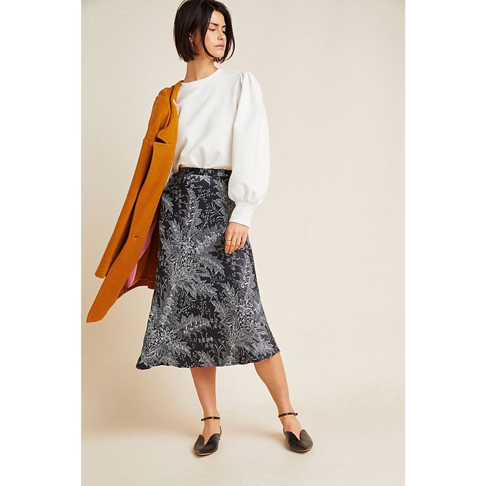 Anthropologie New Anthropologie Bias Satin Midi Skirt $110 SIZE 8 Floral Size 30" / US 8 / IT 44 - 1 Thumbnail