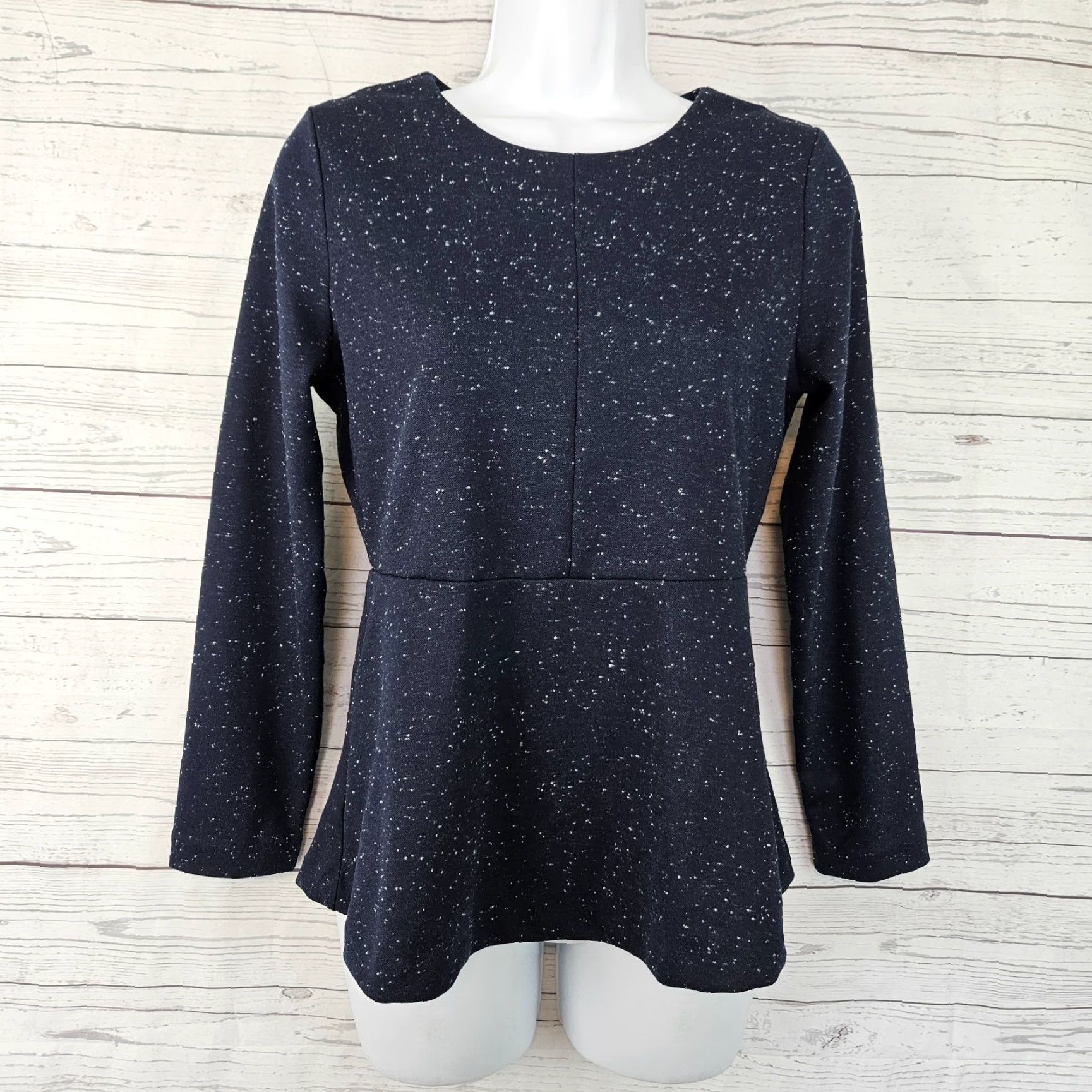 Ann Taylor Ann Taylor Womens Top Blouse XS Blue White Speckled Long Sleeve Peplum Size XS / US 0-2 / IT 36-38 - 2 Thumbnail