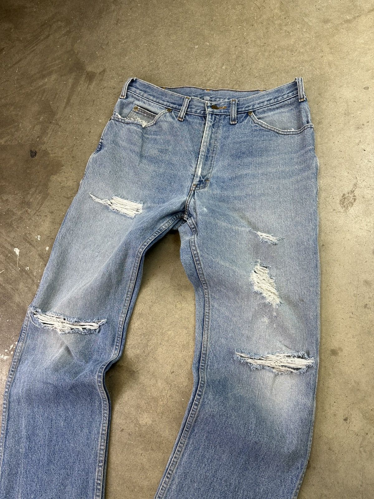 Lee × Vintage 80s Vintage Lee Distressed Light Wash Denim 34" Size US 34 / EU 50 - 4 Thumbnail
