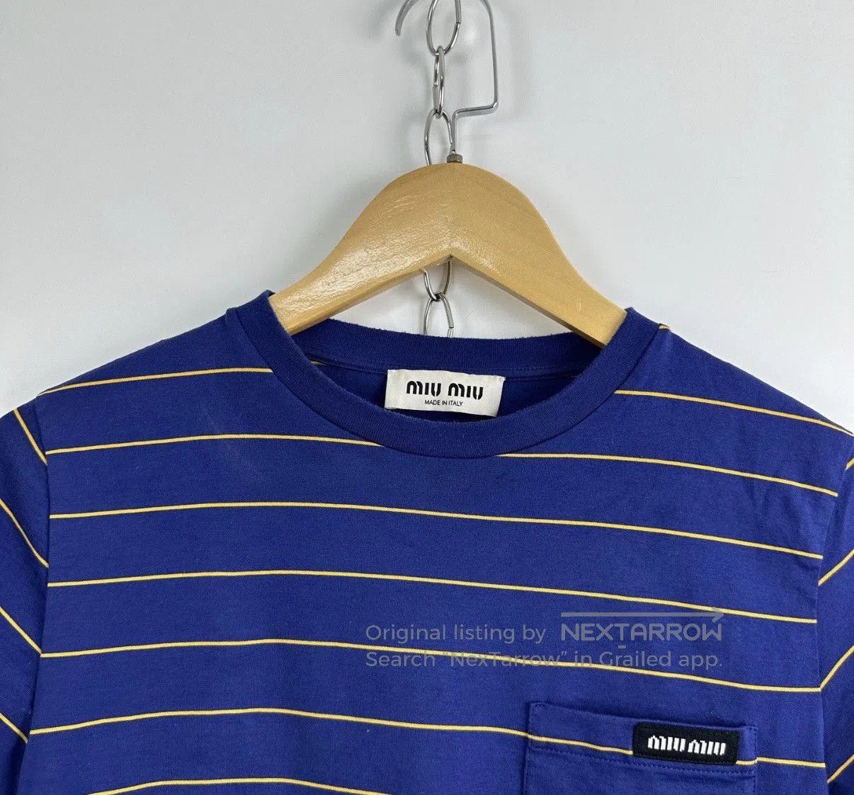 Miu Miu Blue Striped Short Sleeve T-Shirt with Pocket. Size US S / EU 44-46 / 1 - 3 Thumbnail