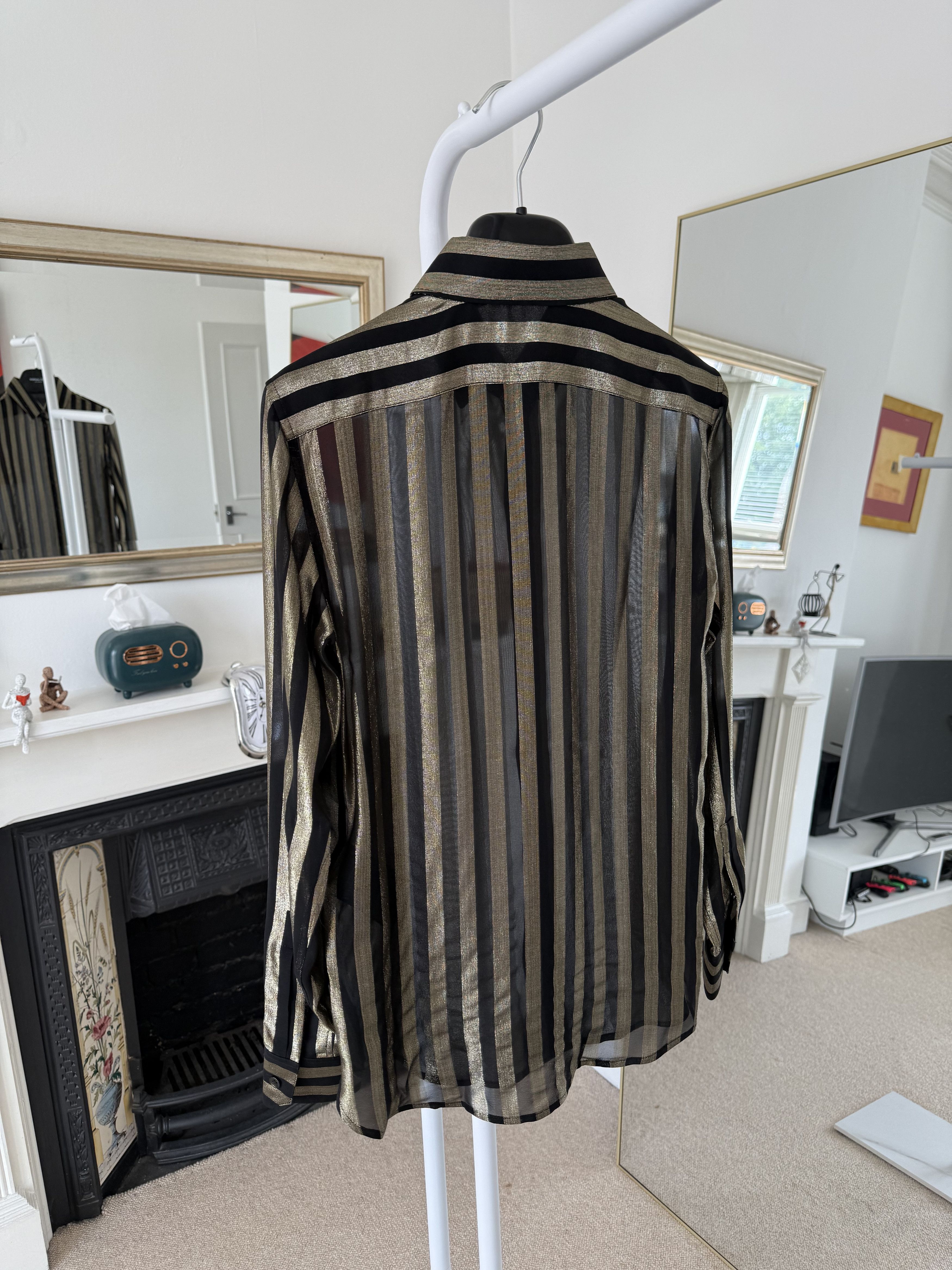 Saint Laurent Paris FW19 Saint Laurent Runway Striped Gold Silk Shirt Size XS / US 0-2 / IT 36-38 - 5 Thumbnail