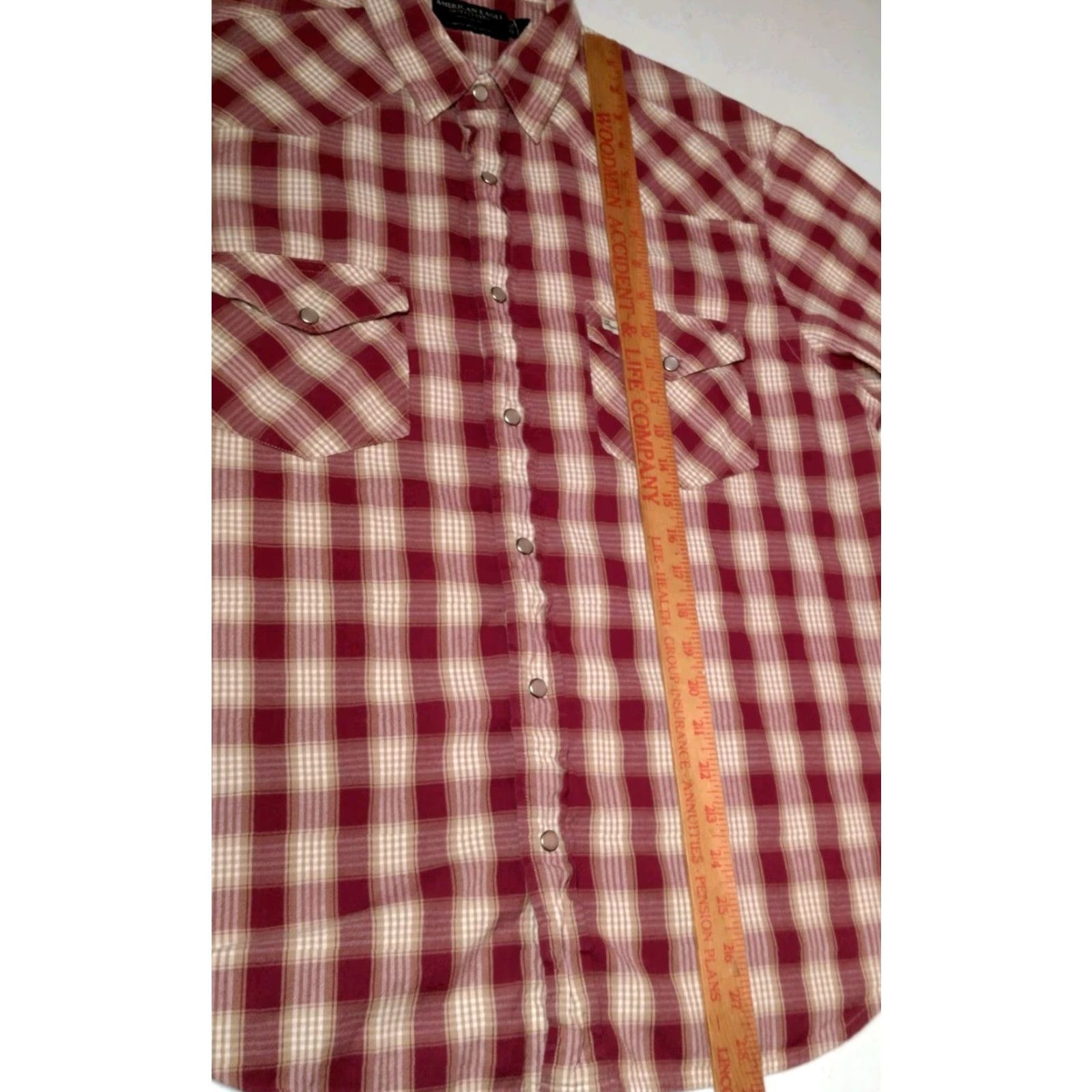 American Eagle Outfitters VINTAGE American Eagle Western Shirt L Men Red Plaid Pearl Snap Short Sleeve Cowboy Rodeo Western Wear Ranchwear—Spread Collar, Button-Up, Cotton Size US L / EU 52-54 / 3 - 7 Thumbnail
