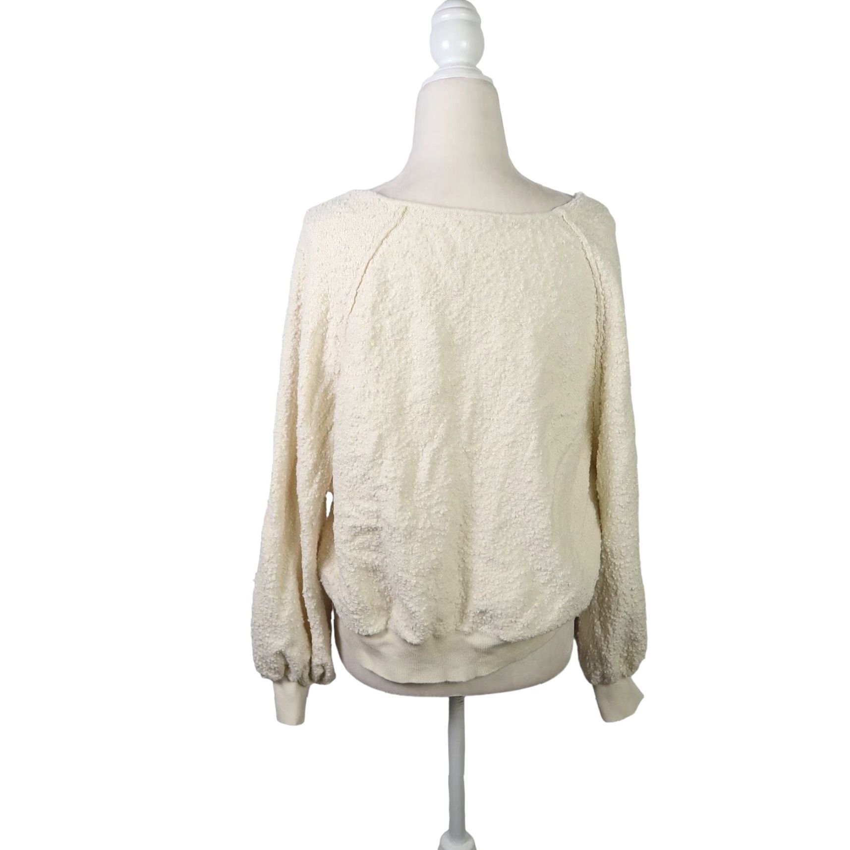 Free People Free People Cream Textured Knit Slouchy Balloon Sleeve Sweater Small Womens Long Sleeve Pullover Casual Cotton Size S / US 4 / IT 40 - 5 Thumbnail