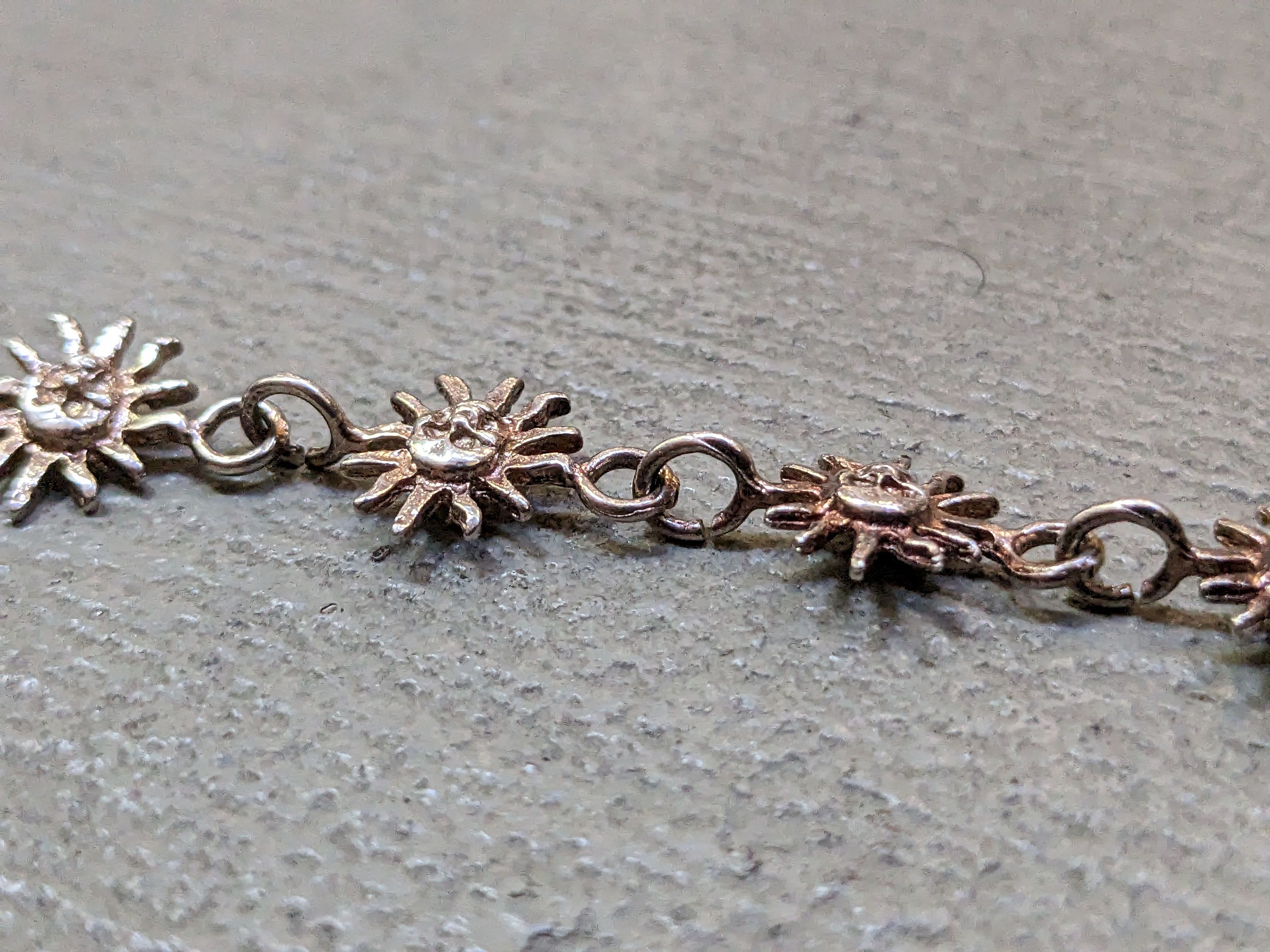 Jewelry Vintage Sterling Silver Bracelet Sun Link Chain 7.25" Size ONE SIZE - 7 Thumbnail