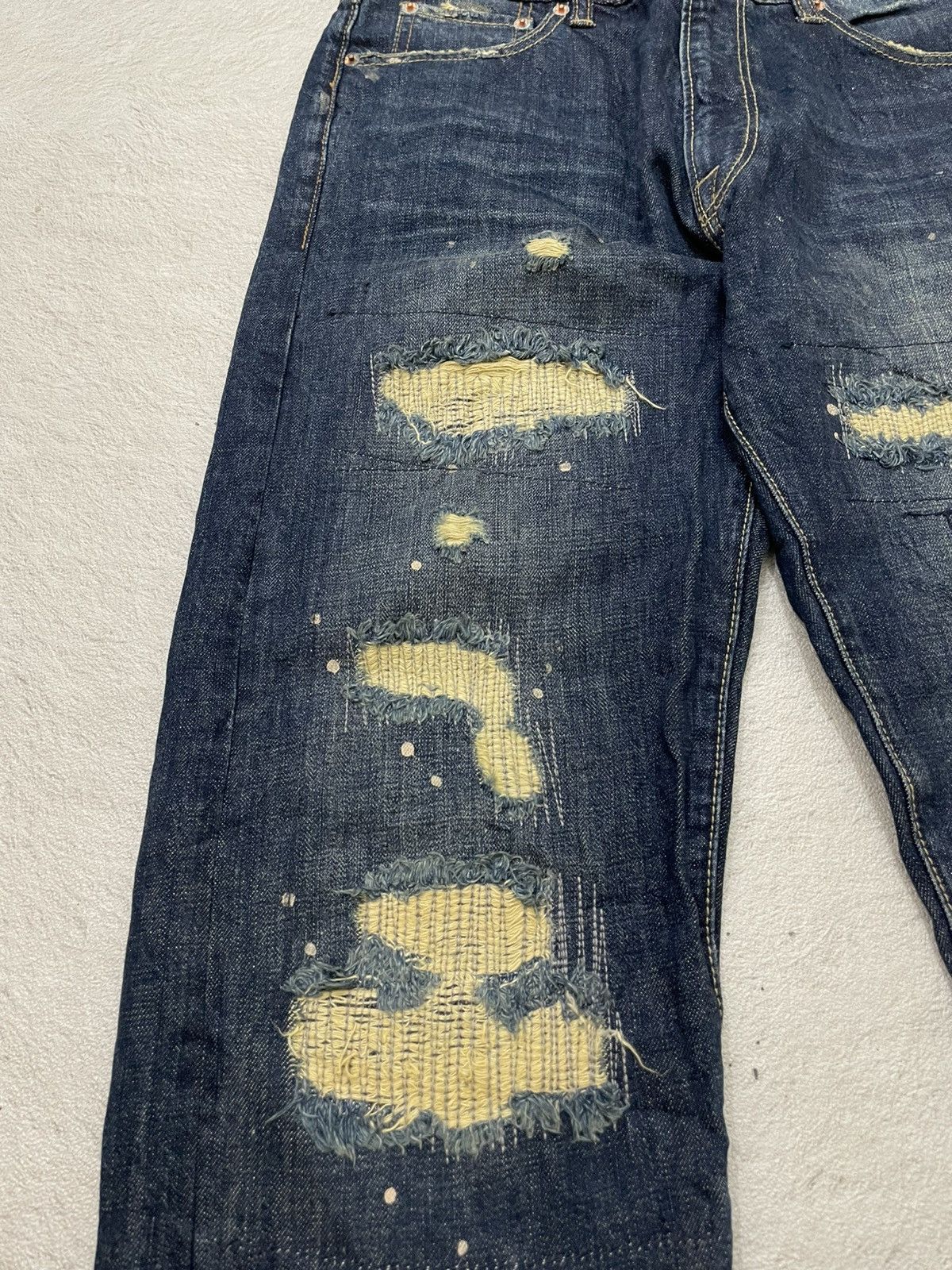 Japanese Brand Heavily Repaired Japanese Style Workwear Denim Dark Indigo Size US 31 - 3 Thumbnail